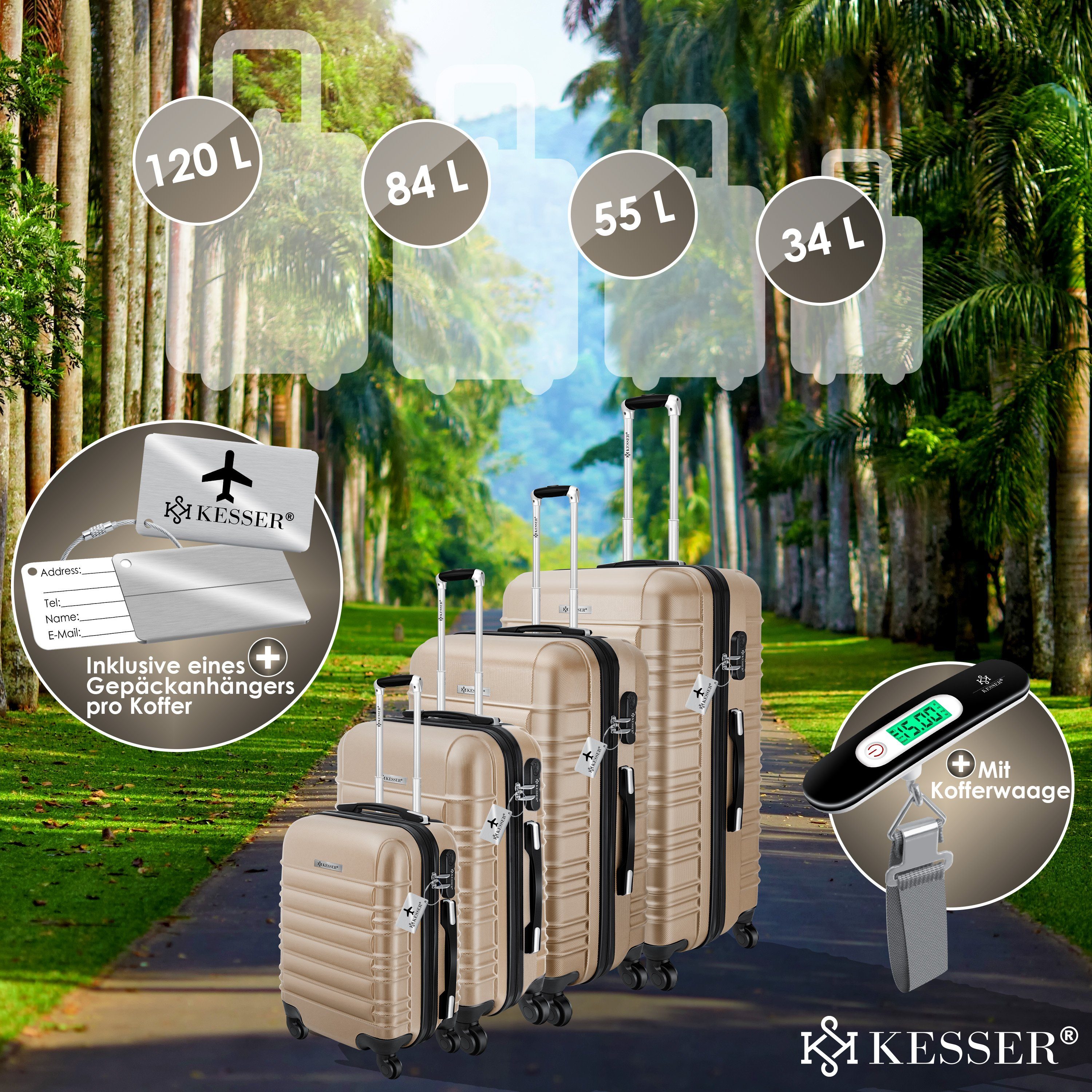 KESSER Kofferset, 4 Rollen, (4 tlg), 4tlg. Hartschalenkofferset Hartschalenkoffer Reisekoffer Set