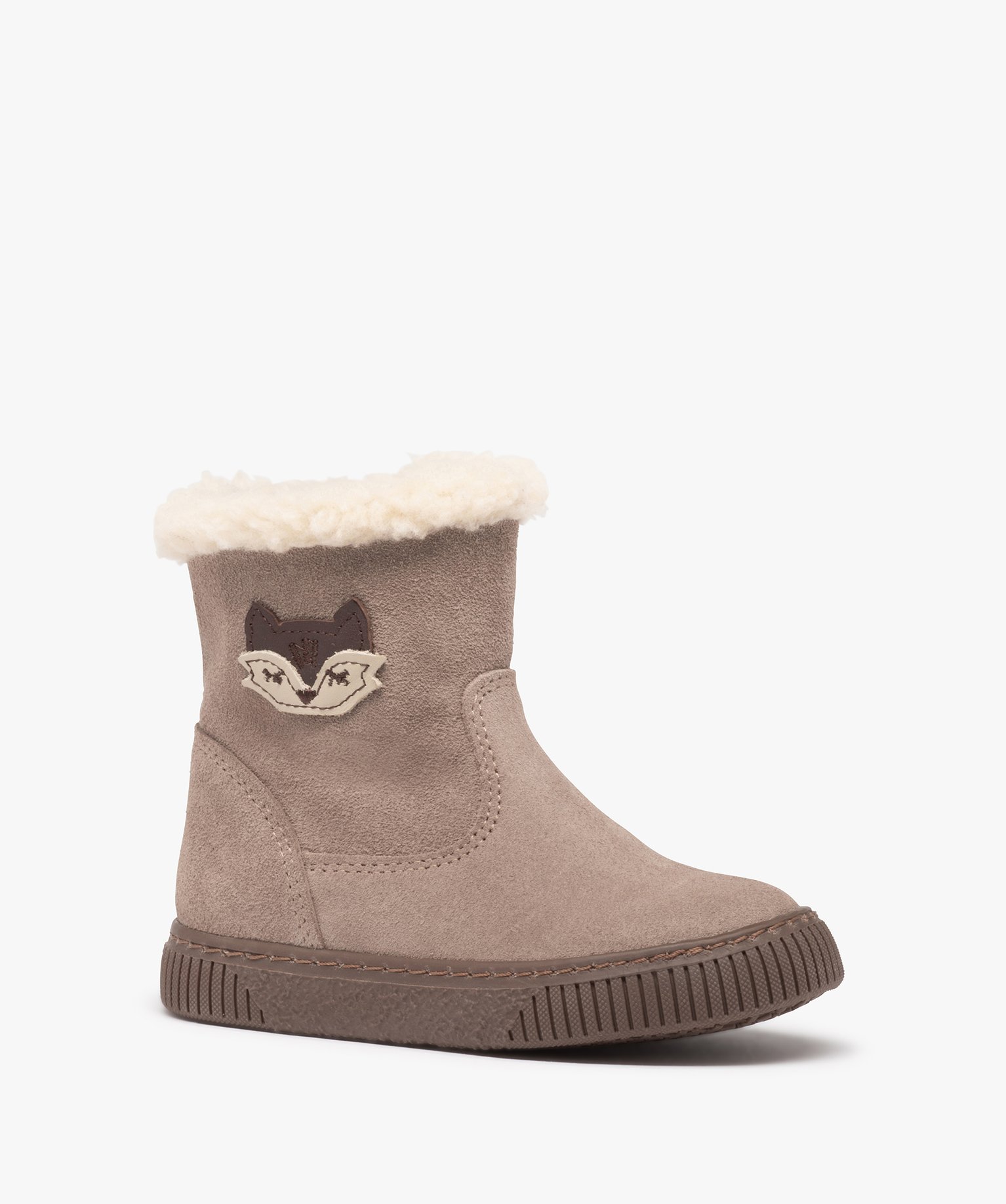 Boots fourrées fille dessus cuir retourné uni – NA! beige | GEMO