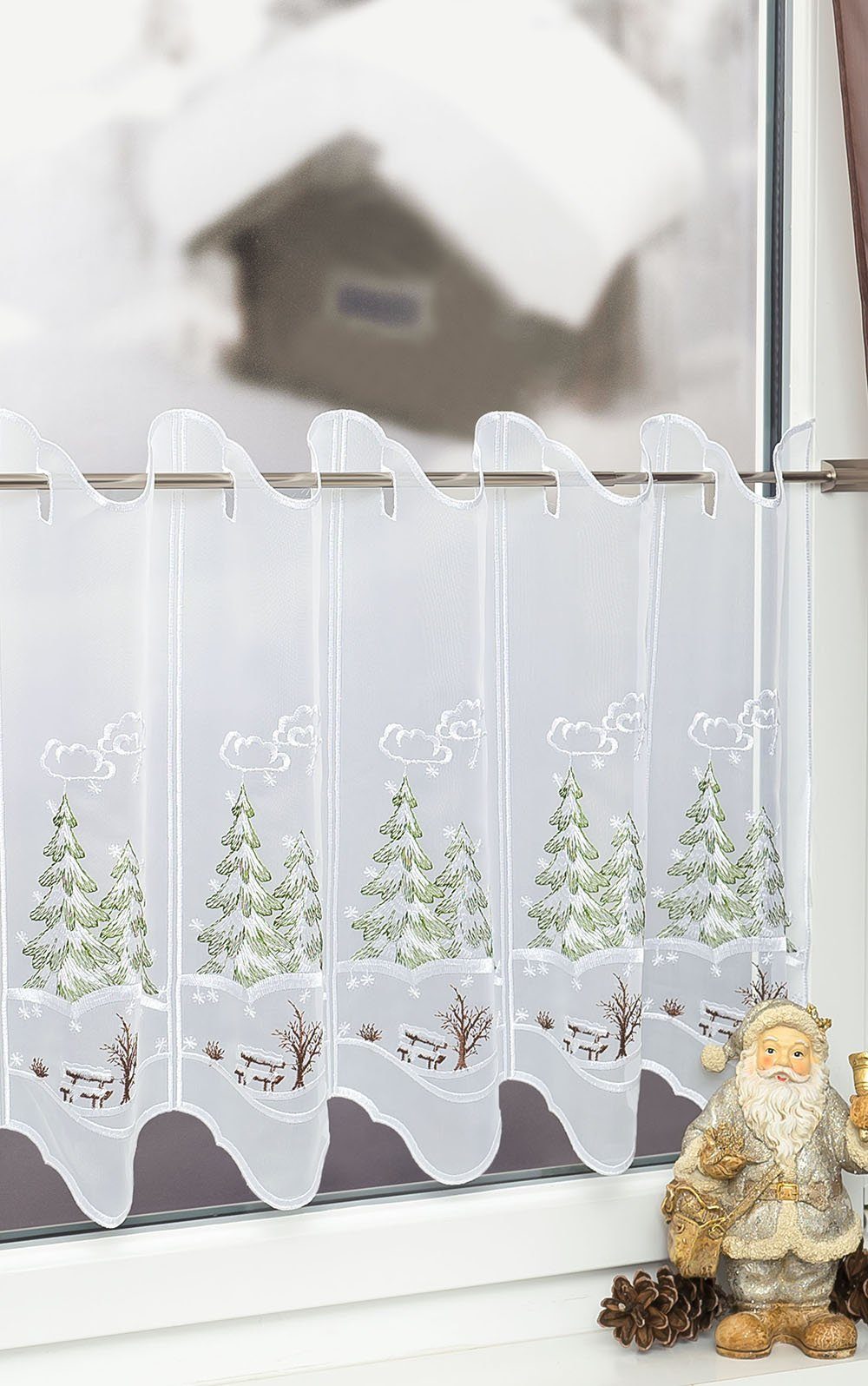 Scheibengardine Winterwald, Plauener Spitze®, (1 St), halbtransparent, HxB 40x49.2cm