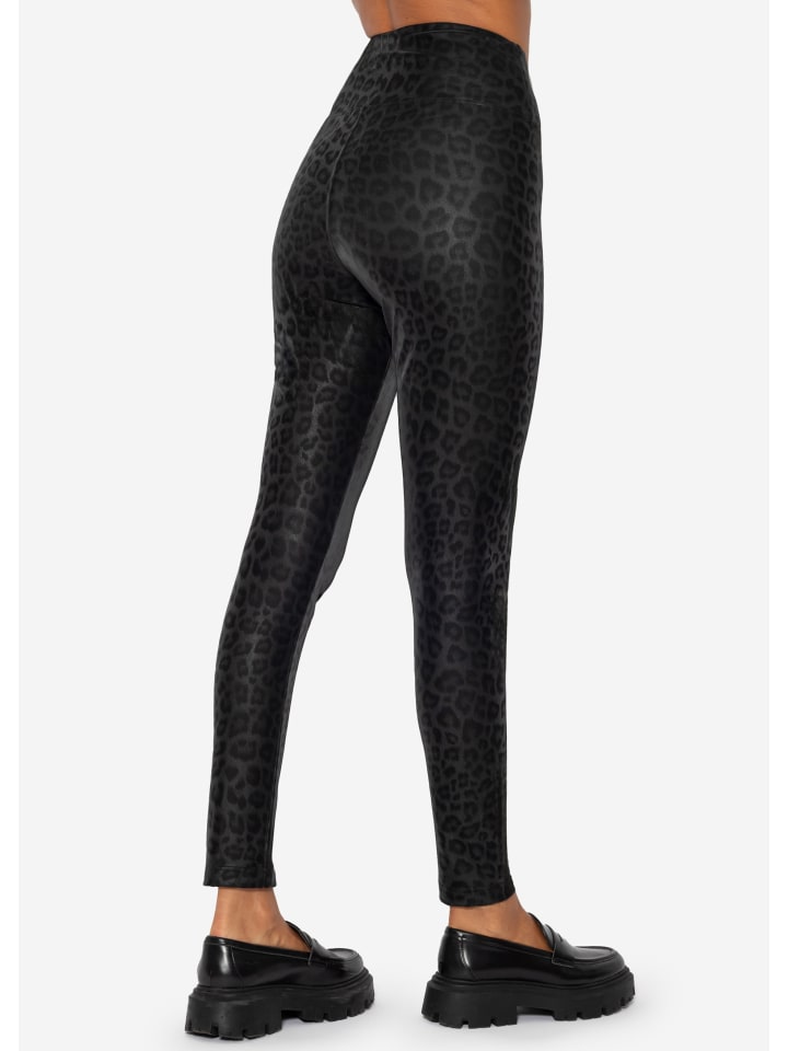 SASSYCLASSY Thermo Leggings in Lederoptik mit Leo Print in Schwarz günstig kaufen