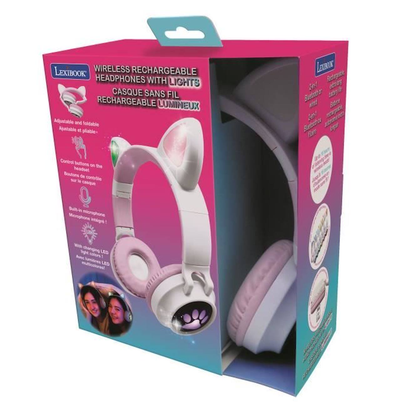 Casque audio 2-en-1 avec oreilles de chat pour écouter votre musique sans fil en Bluetooth 5.0 rose