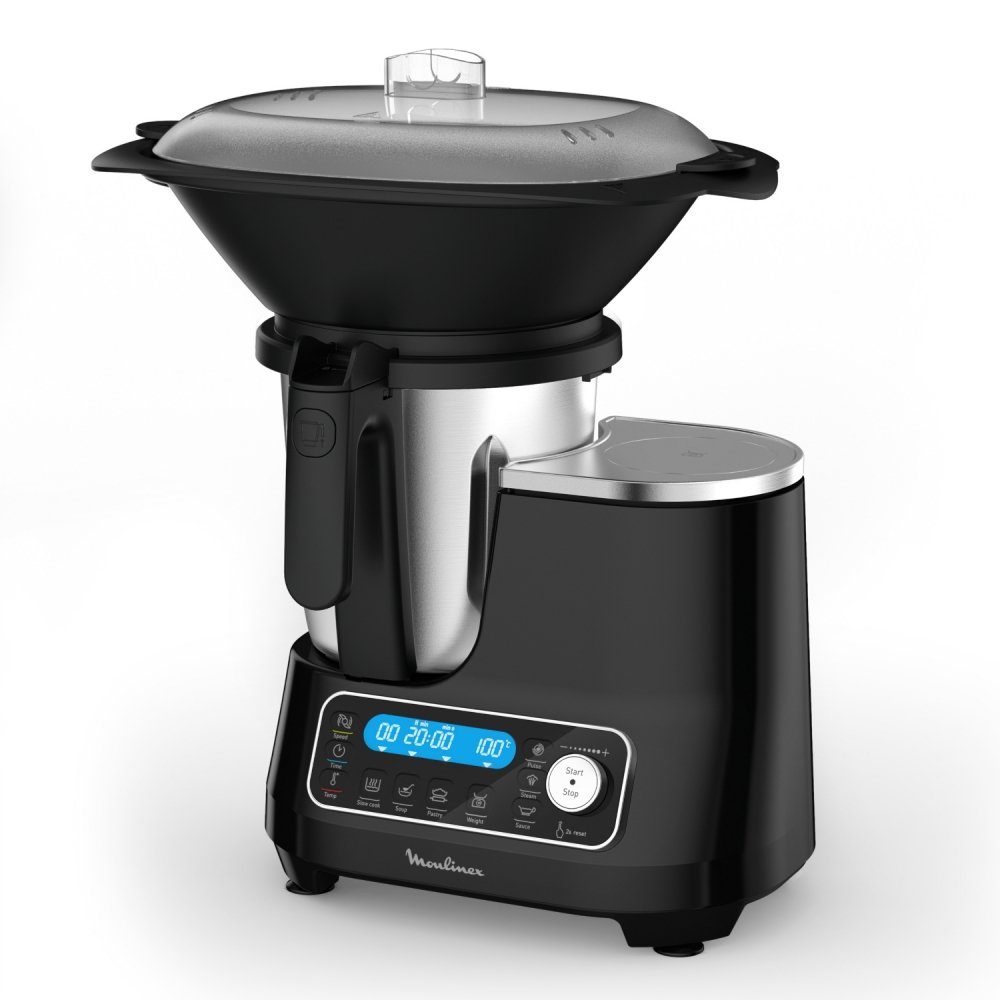 Moulinex Küchenmaschine mit Kochfunktion HF 4568 Click Chef - Multikocher Schwarz/Edelstahl