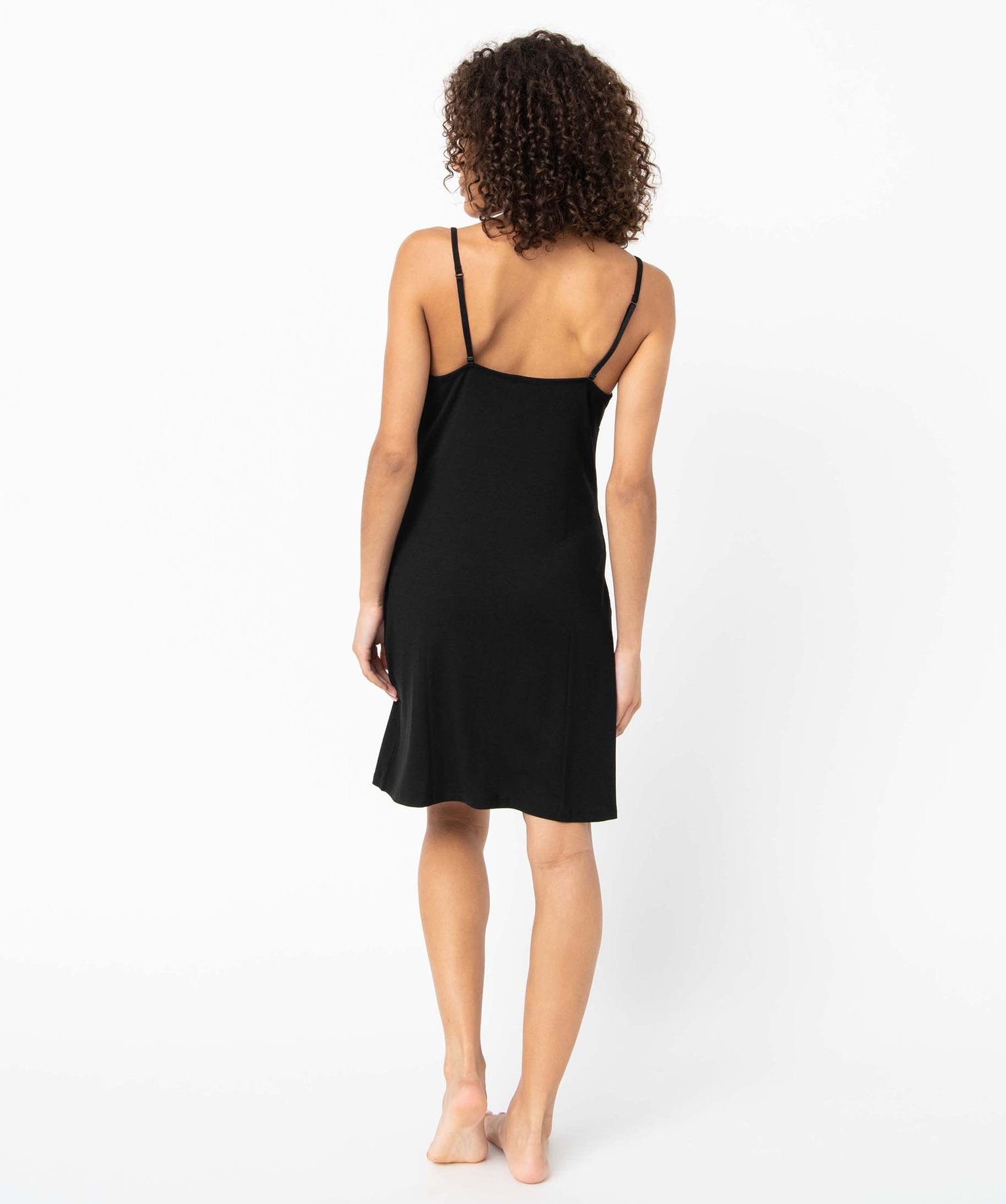 Nuisette femme extensible avec col V dentelle et fines brete... noir | GEMO