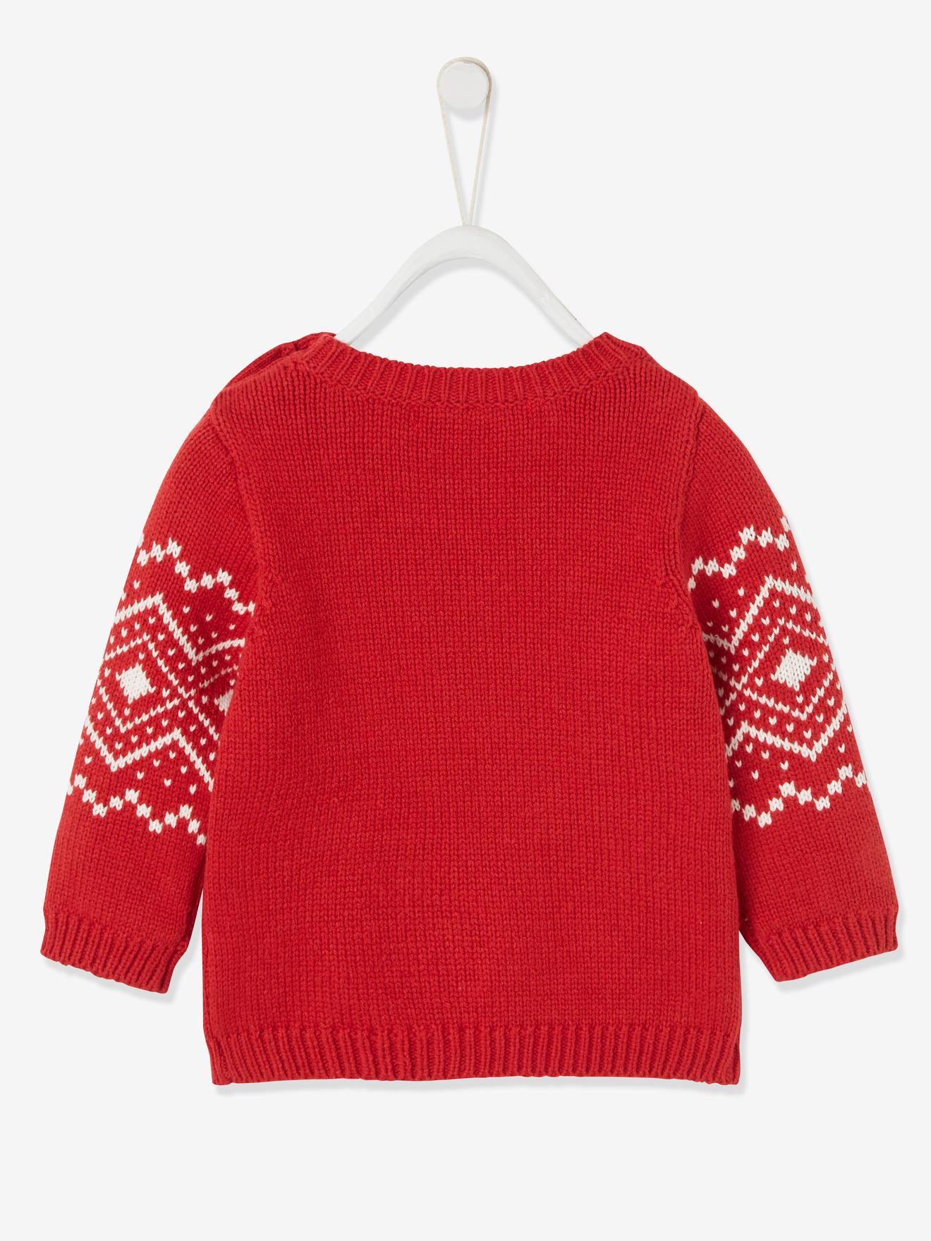 Pull de Noël bébé mixte motif renne rouge brique