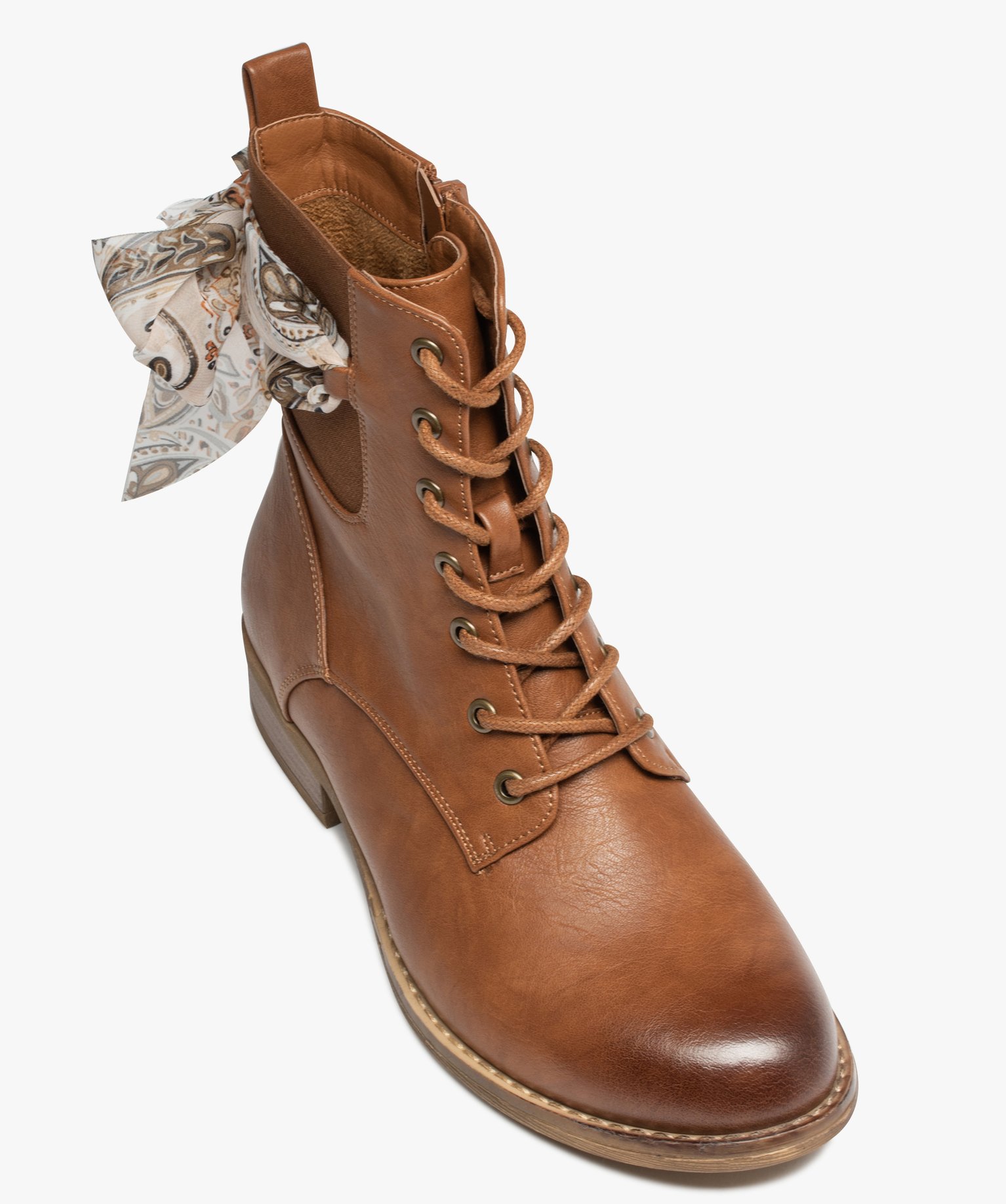 Bottines lacées à foulard noué femme camel | GEMO