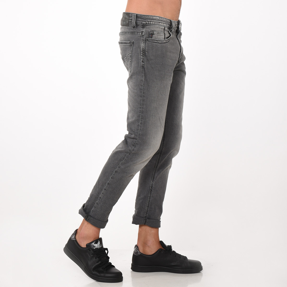 BROZZ  Jean gris délavé stretch, coupe straight