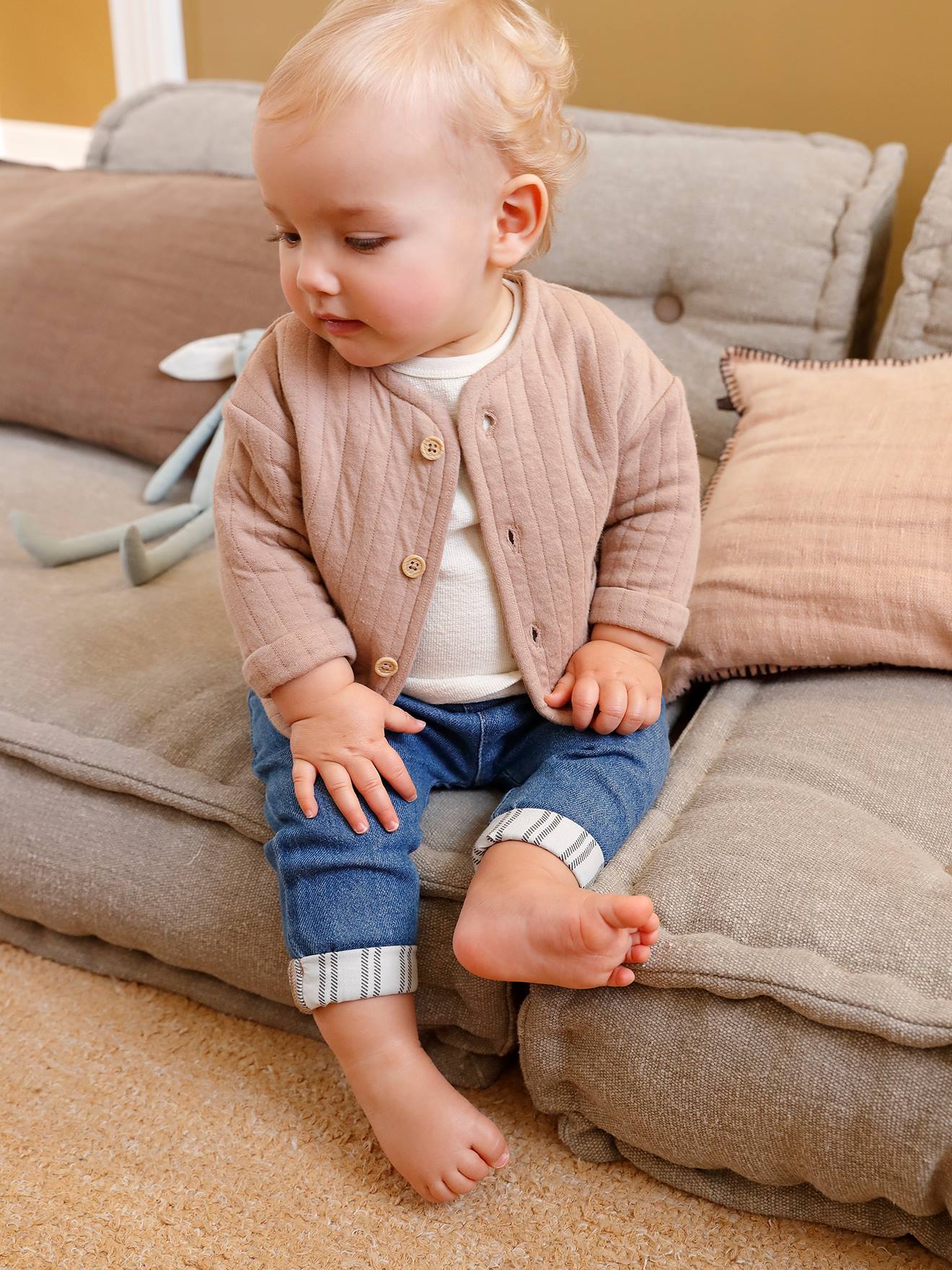 Cardigan naissance bébé poches en gaze de coton coquille d'oeuf