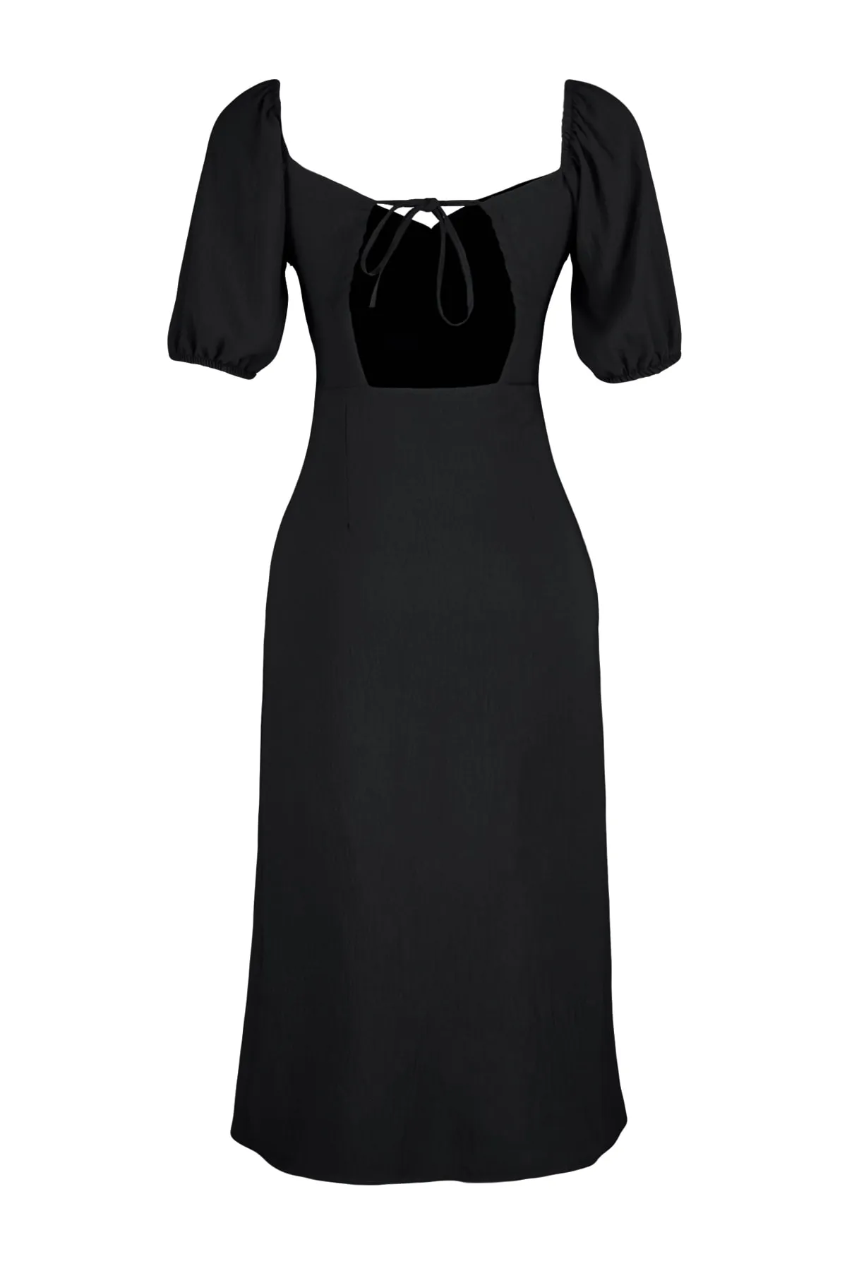 Trendyol Collection  Schwarzes, figurbetontes Midi-Webkleid mit Schlitz und Rückendetail TWOSS23EL01164