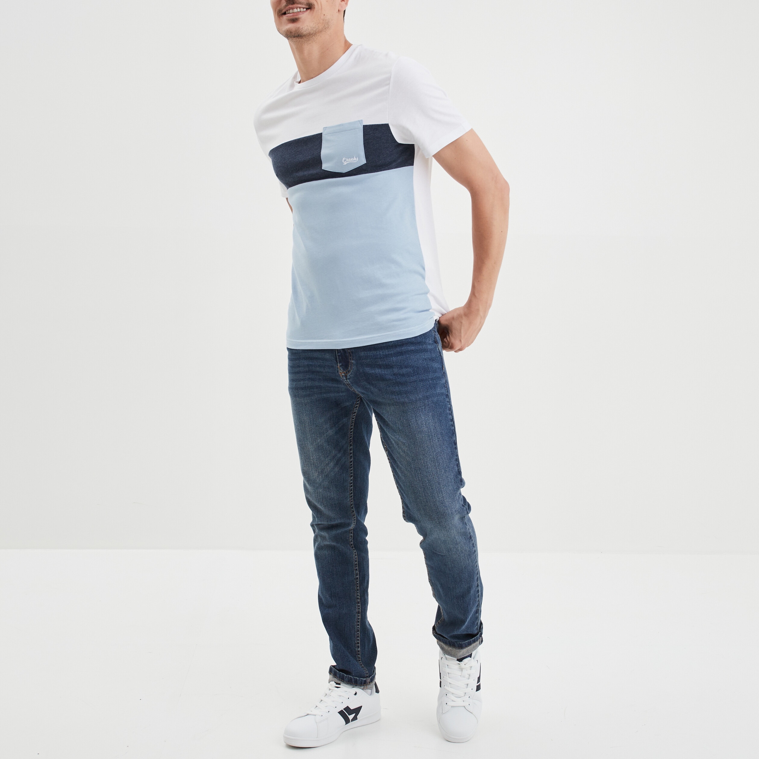 T-shirt droit 1 poche buste Creeks bleu ciel homme | La Halle