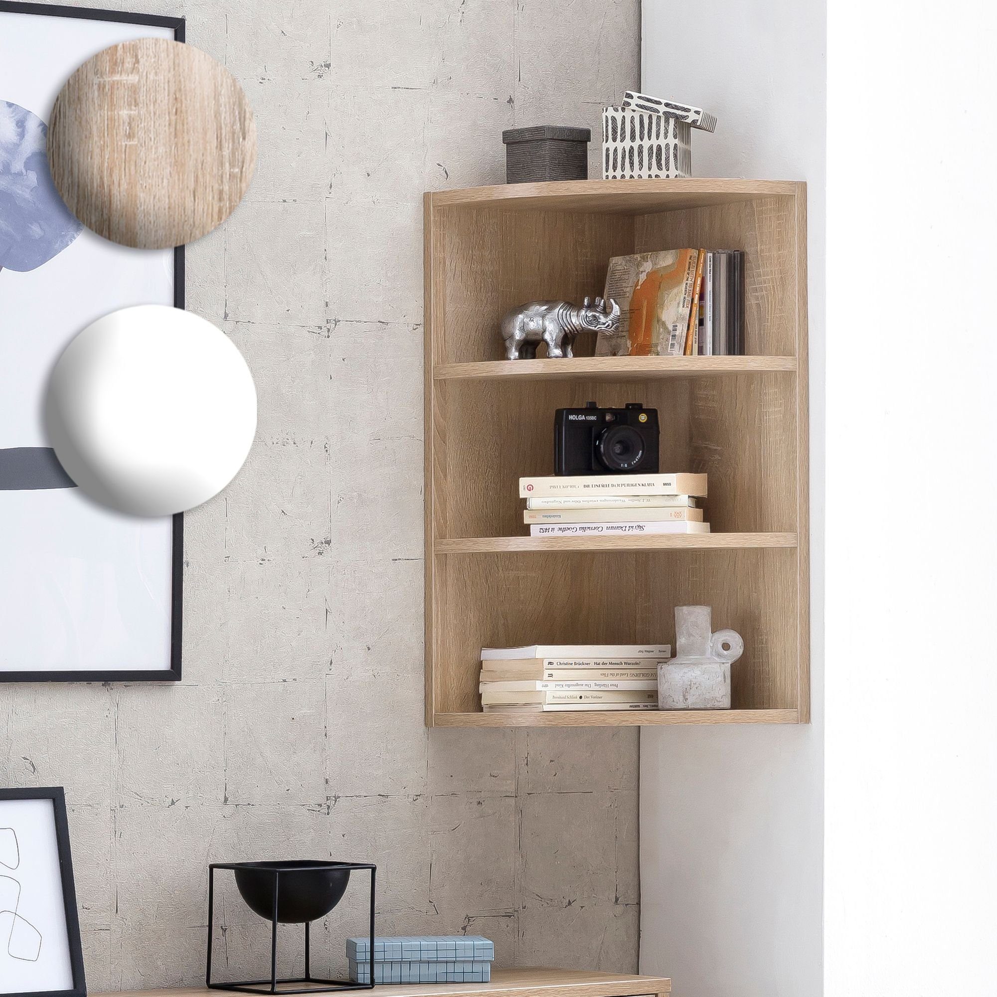 FINEBUY Eckregal SuVa14558_1, Weiß 30x60x30 cm, Wandregal Eck, Hängeregal Modern, Wandboard Freischwebend Dekoregal Bücherregal Wand