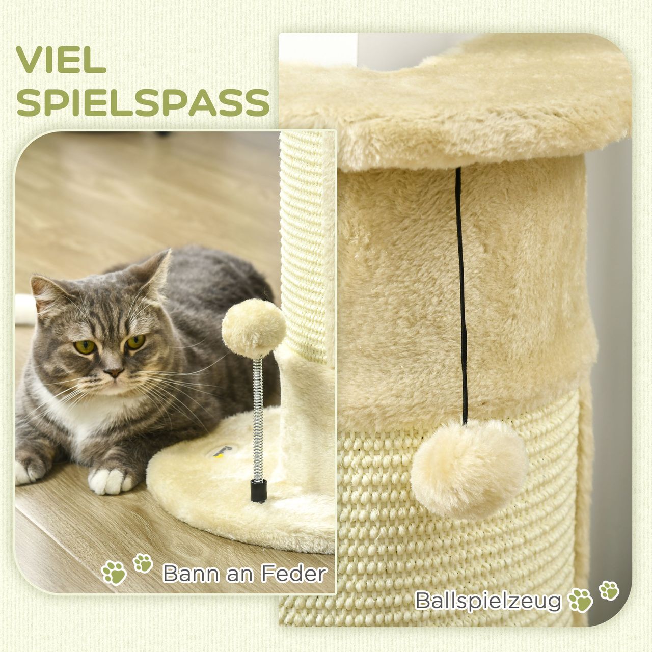 PawHut Kratzstamm, 58cm Kratzsäule für Katzen, Katzenkratzbaum mit Kratzball