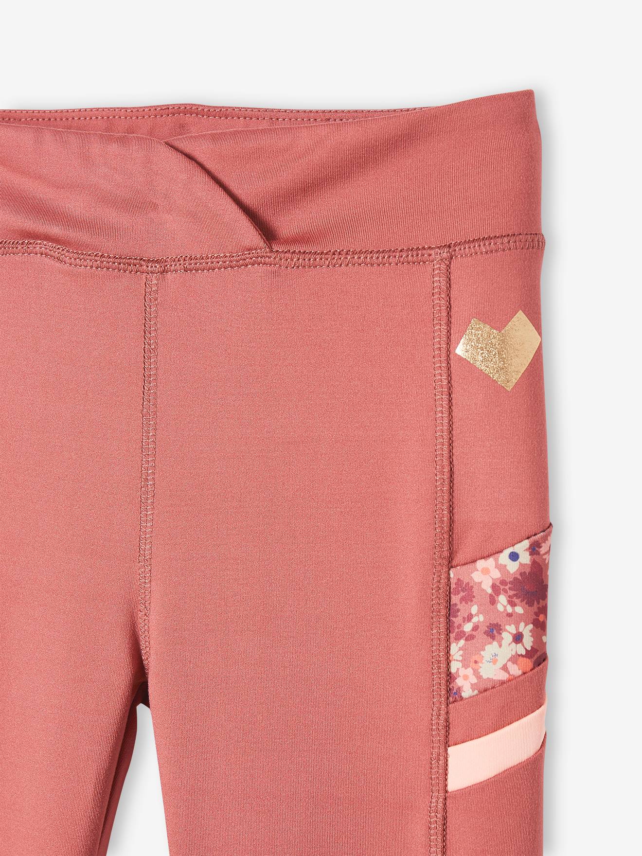 Corsaire sport matière technique fille bandes côtés terracotta
