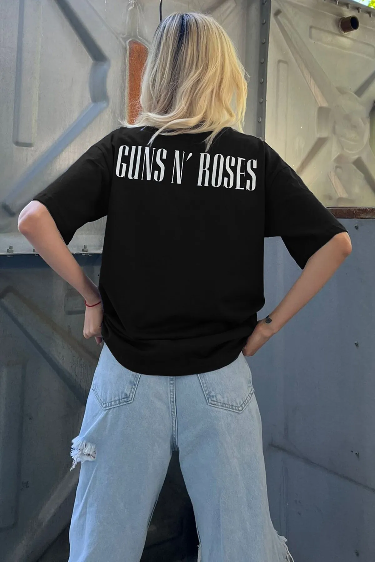 Madmext  Schwarzes, hinten bedrucktes Over-Fit-Damen-T-Shirt Mg1506