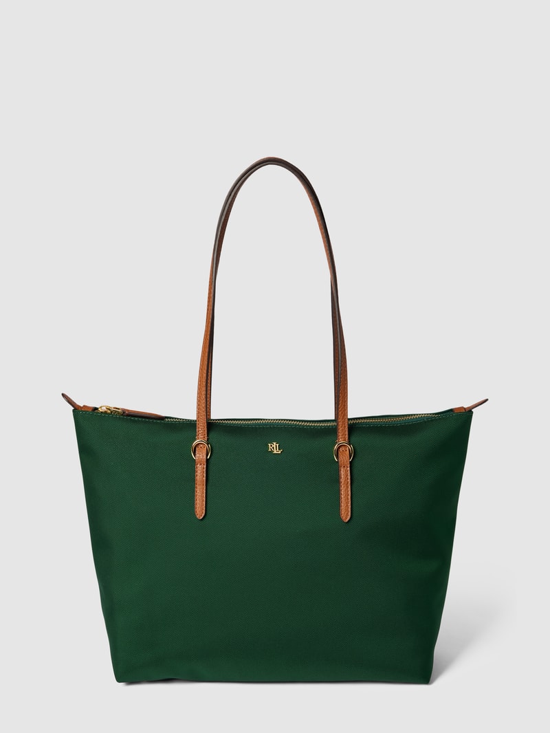 Tote Bag mit Label-Detail Modell 'KEATON' in dunkelgrün