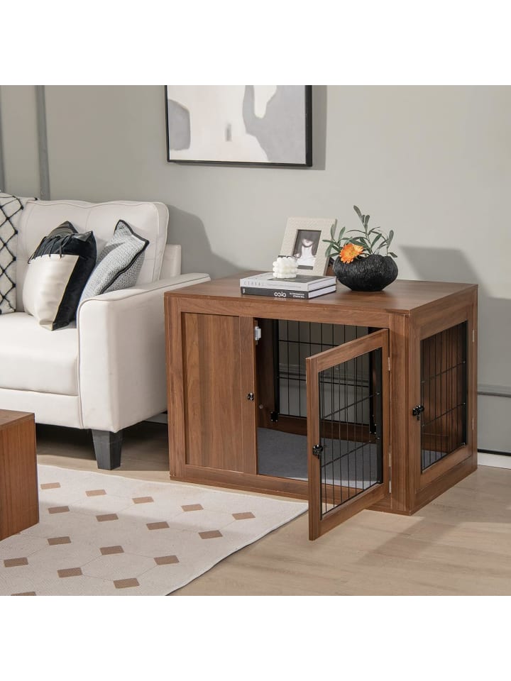 COSTWAY 2 in 1 Hundekäfig mit Kissen in Braun günstig kaufen onesize