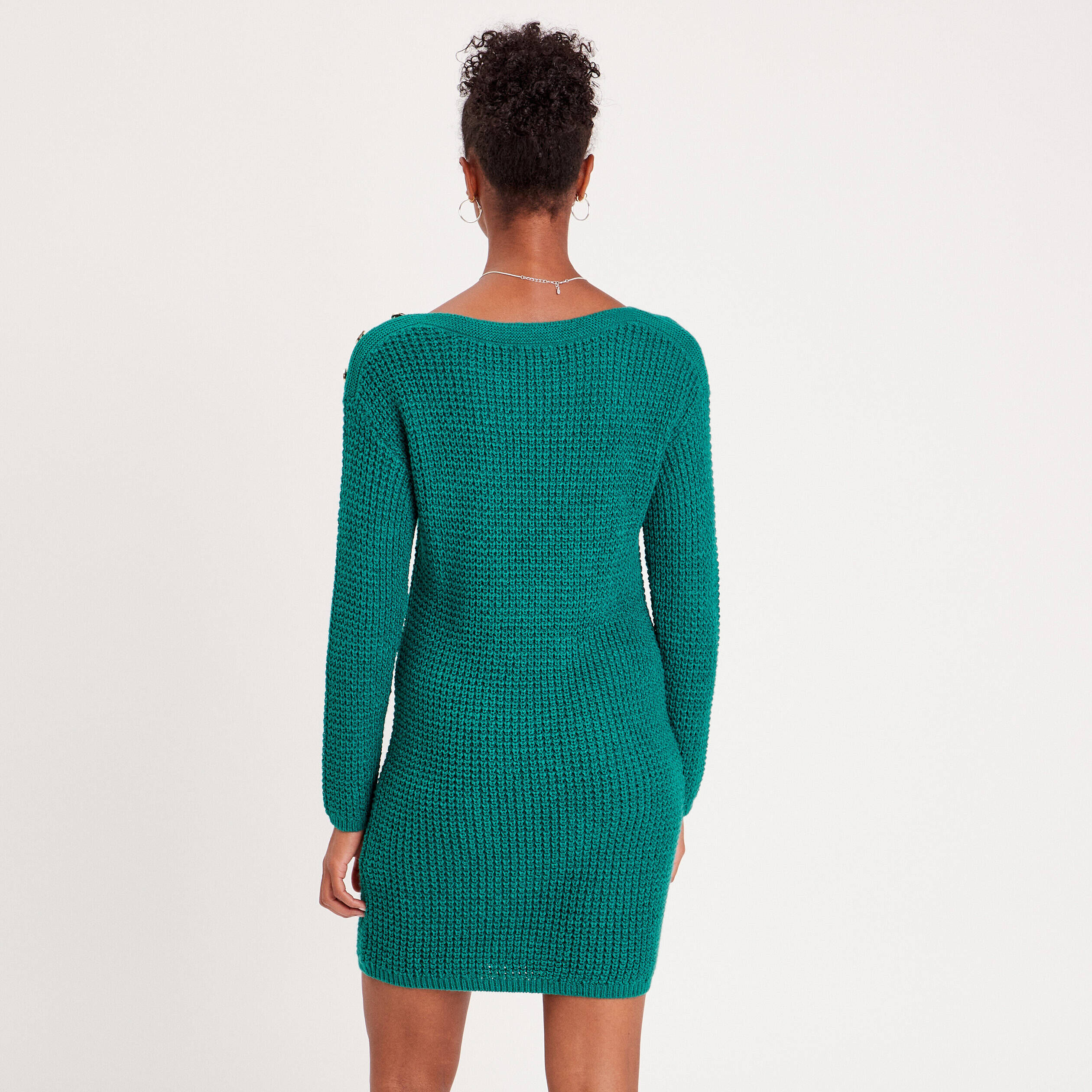 Robe pull droite avec boutons vert canard femme | Cache Cache