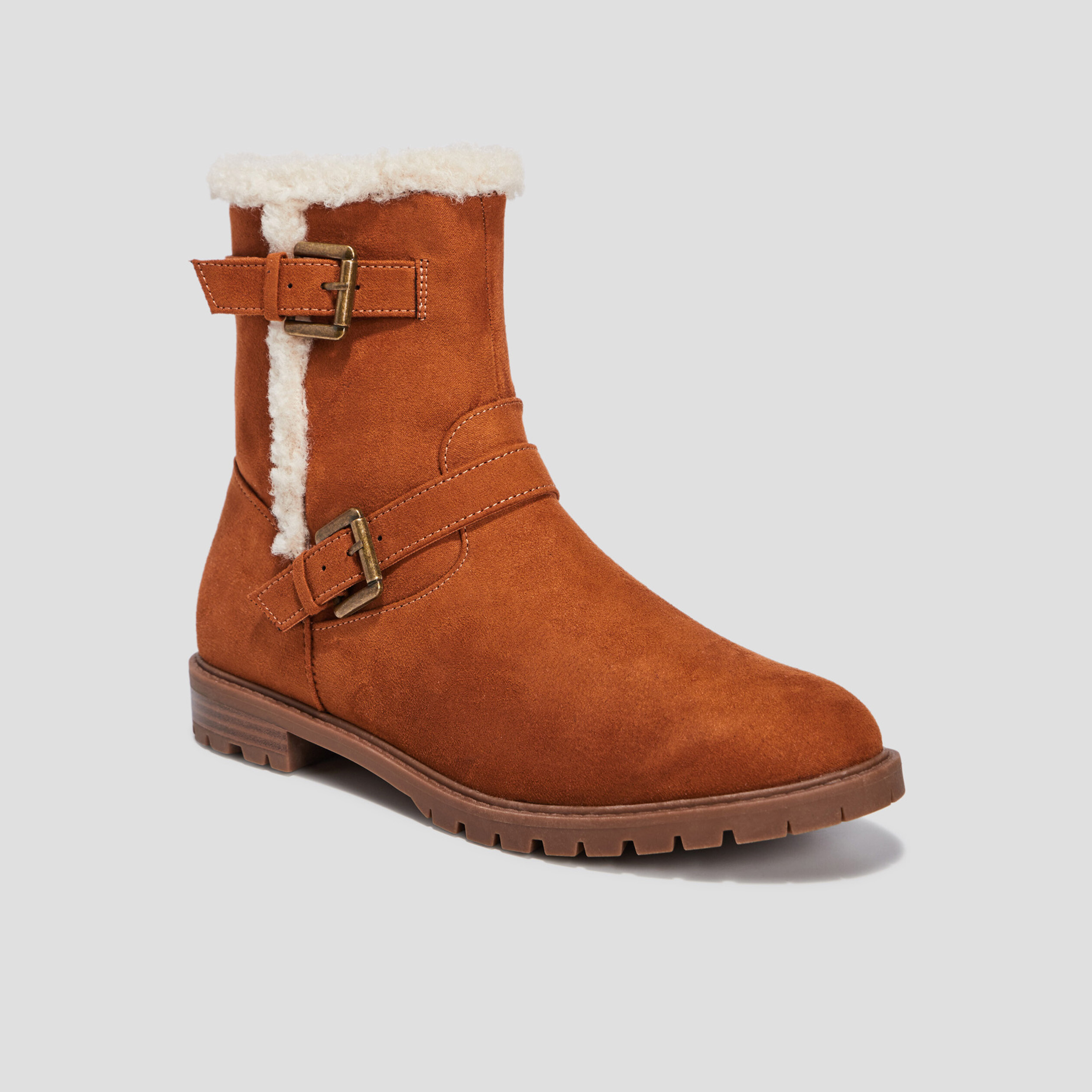 Bottines fourrées avec boucles marron femme | La Halle