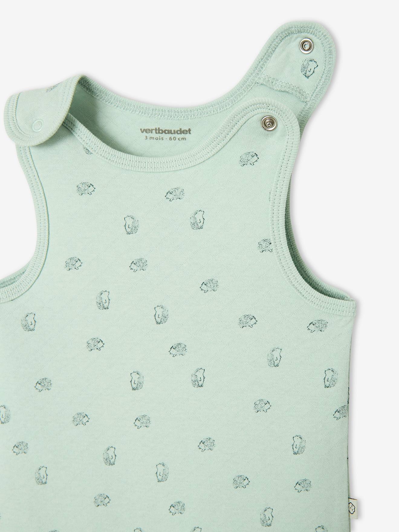 Ensemble naissance combinaison + body + doudou en coton bio vert amande
