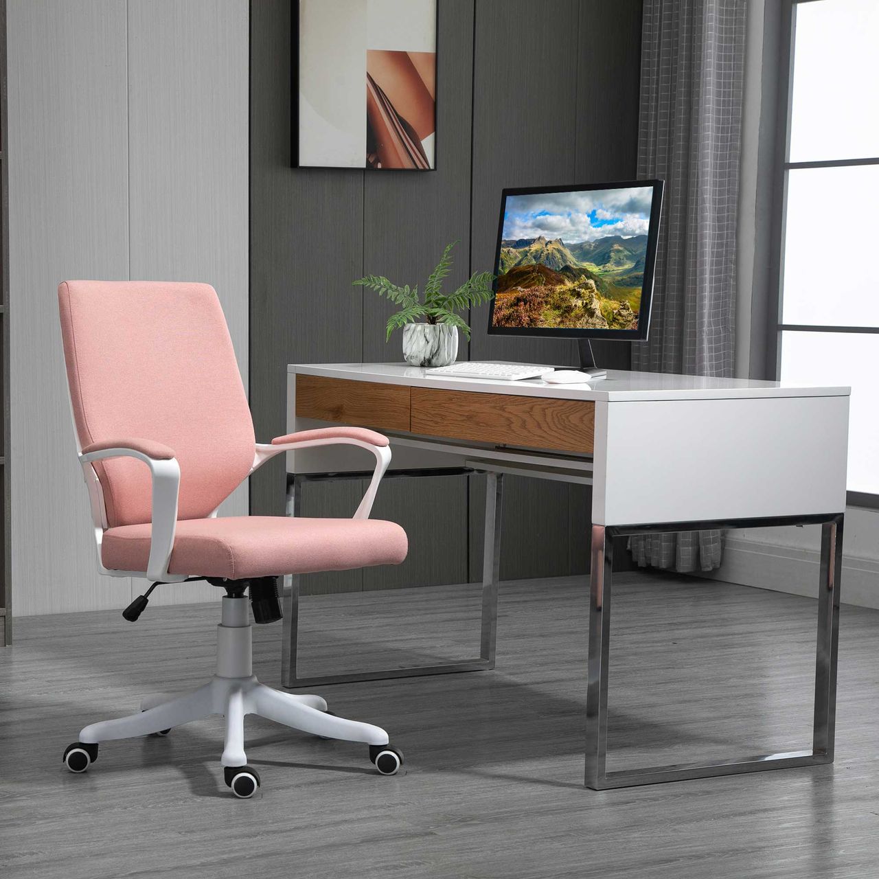 Vinsetto Bürostuhl Schreibtischstuhl Home-Office-Stuhl Rosa Weiß 62x69x92-102 cm