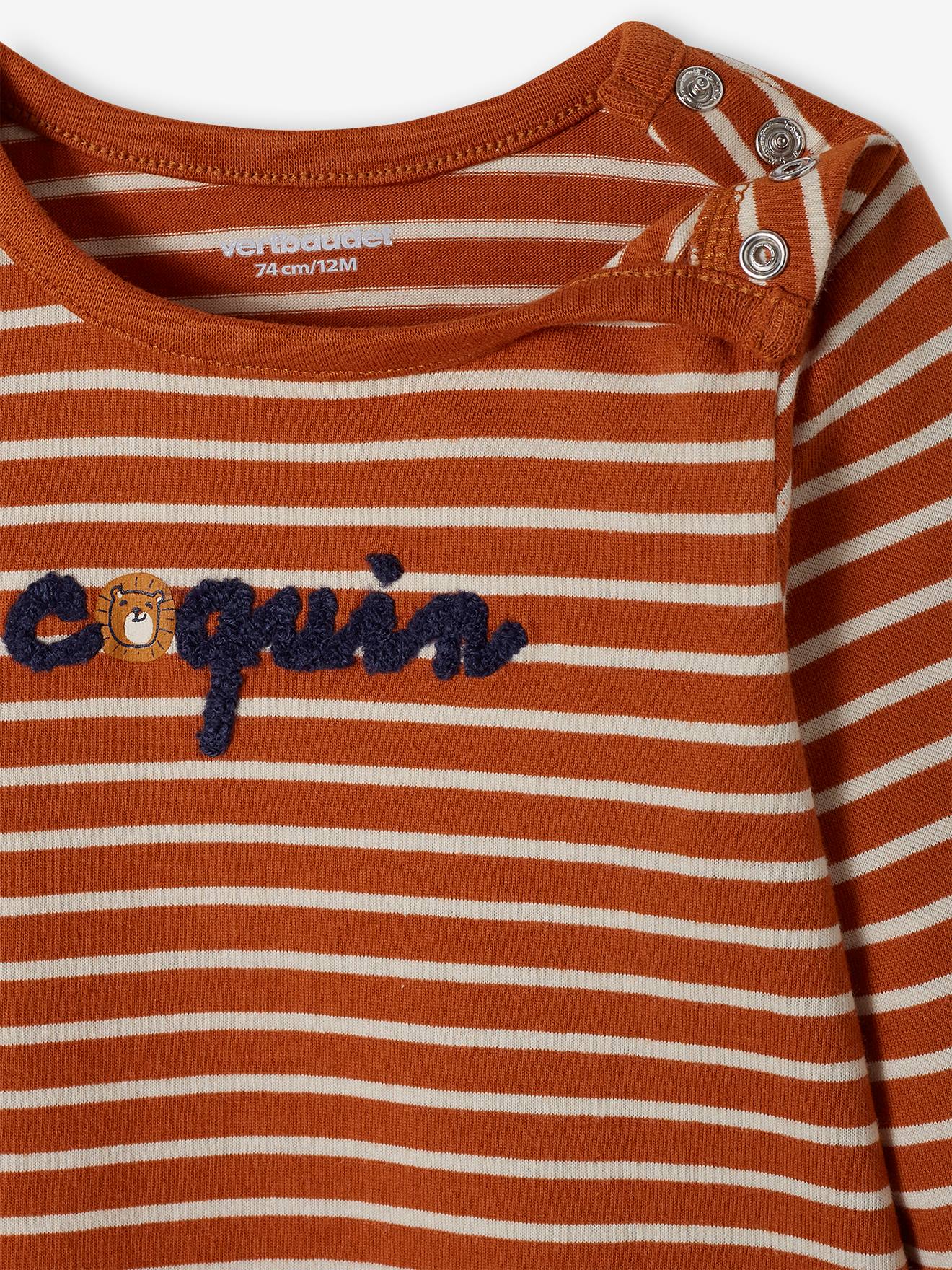 T-shirt rayé bébé brodé auburn rayé