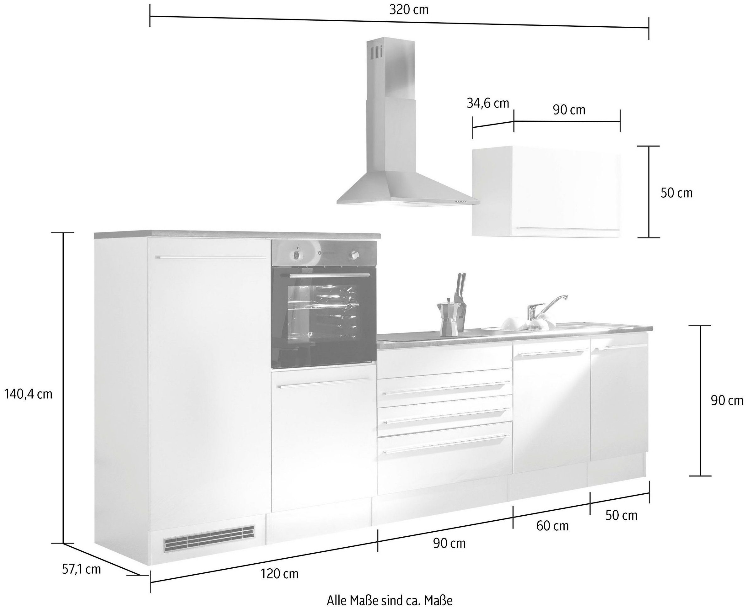 BASIC by Balculina Küchenzeile Jazz, Breite 320 cm, wahlweise mit E-Geräten