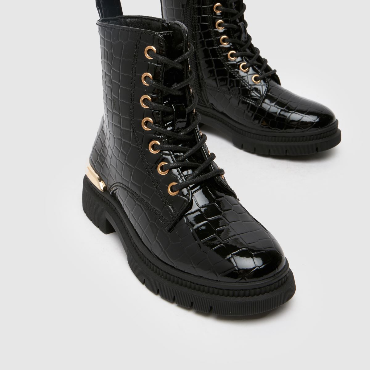 Schuh svarta Cindy lackerade krokodilfärgade flickstövlar