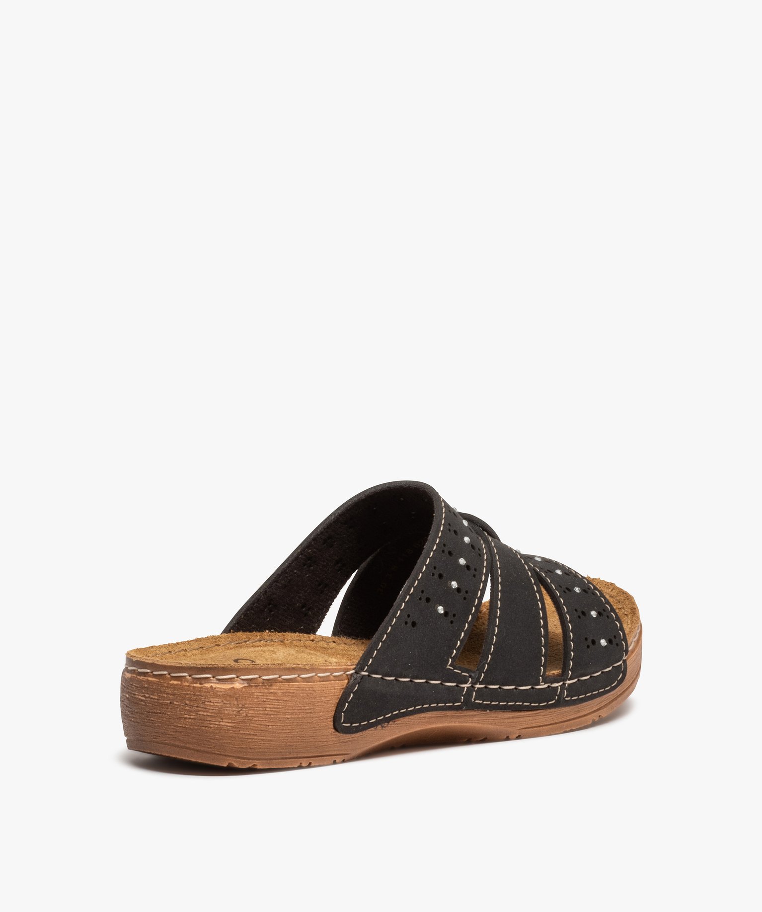 Mules confort femme légères à brides ajourées et strass noir | GEMO