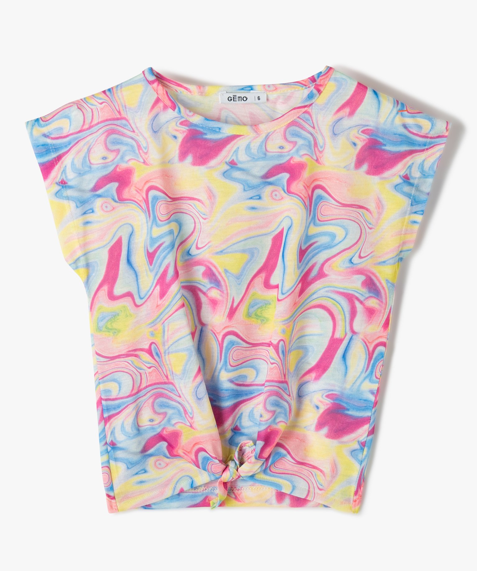 Tee-shirt fille large et noué dans le bas à manches très ... multicolore | GEMO
