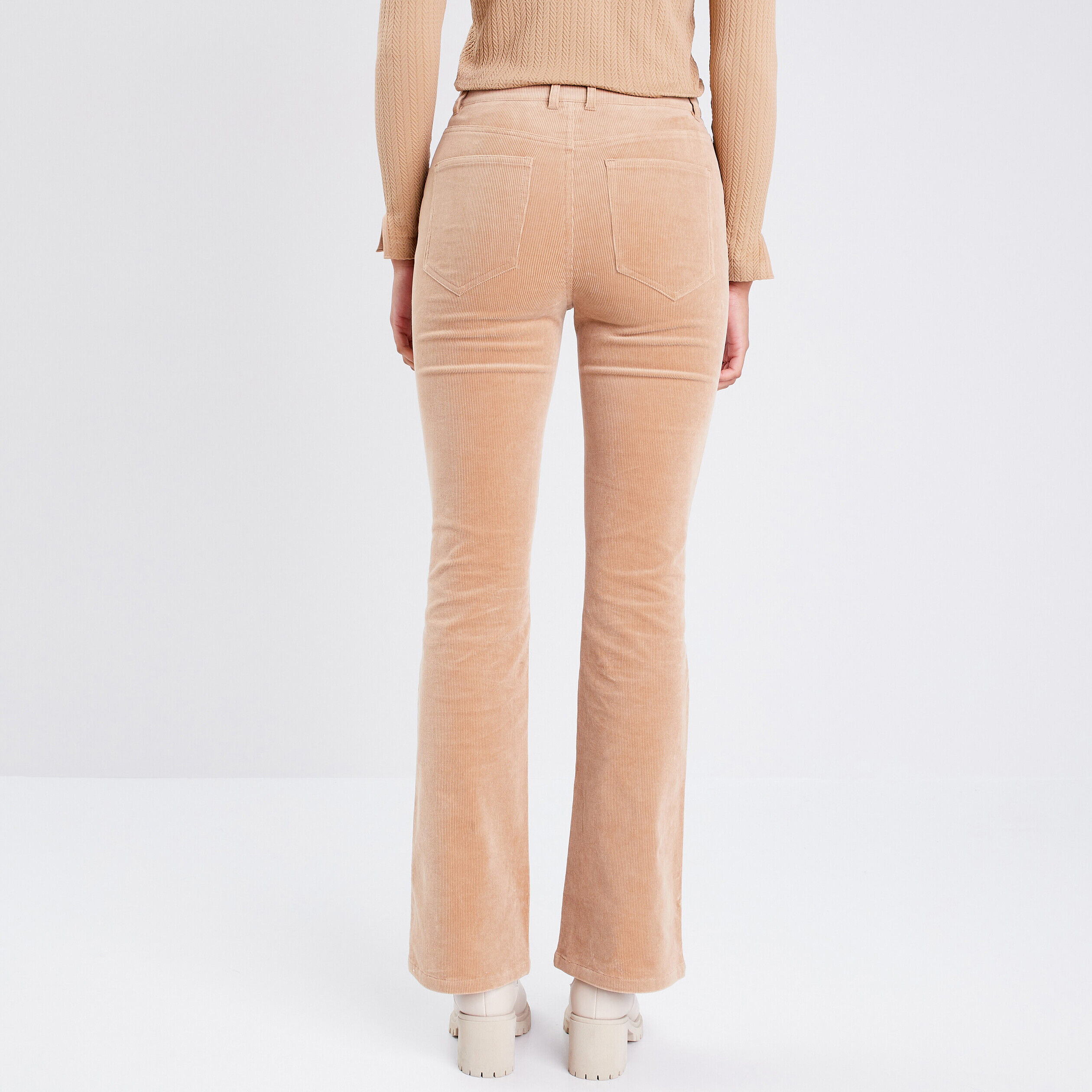 Pantalon bootcut velours beige femme | Cache Cache