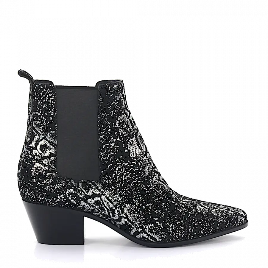 Saint Laurent - Stiefeletten Kalbsleder Veloursleder Glitzer schwarz silber - grau