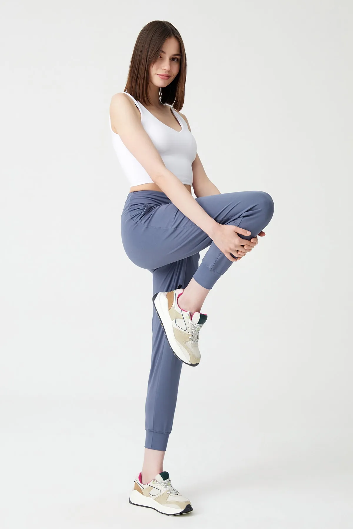 LOS OJOS  Anthrazitfarbene Jogginghose mit hoher Taille für Damen