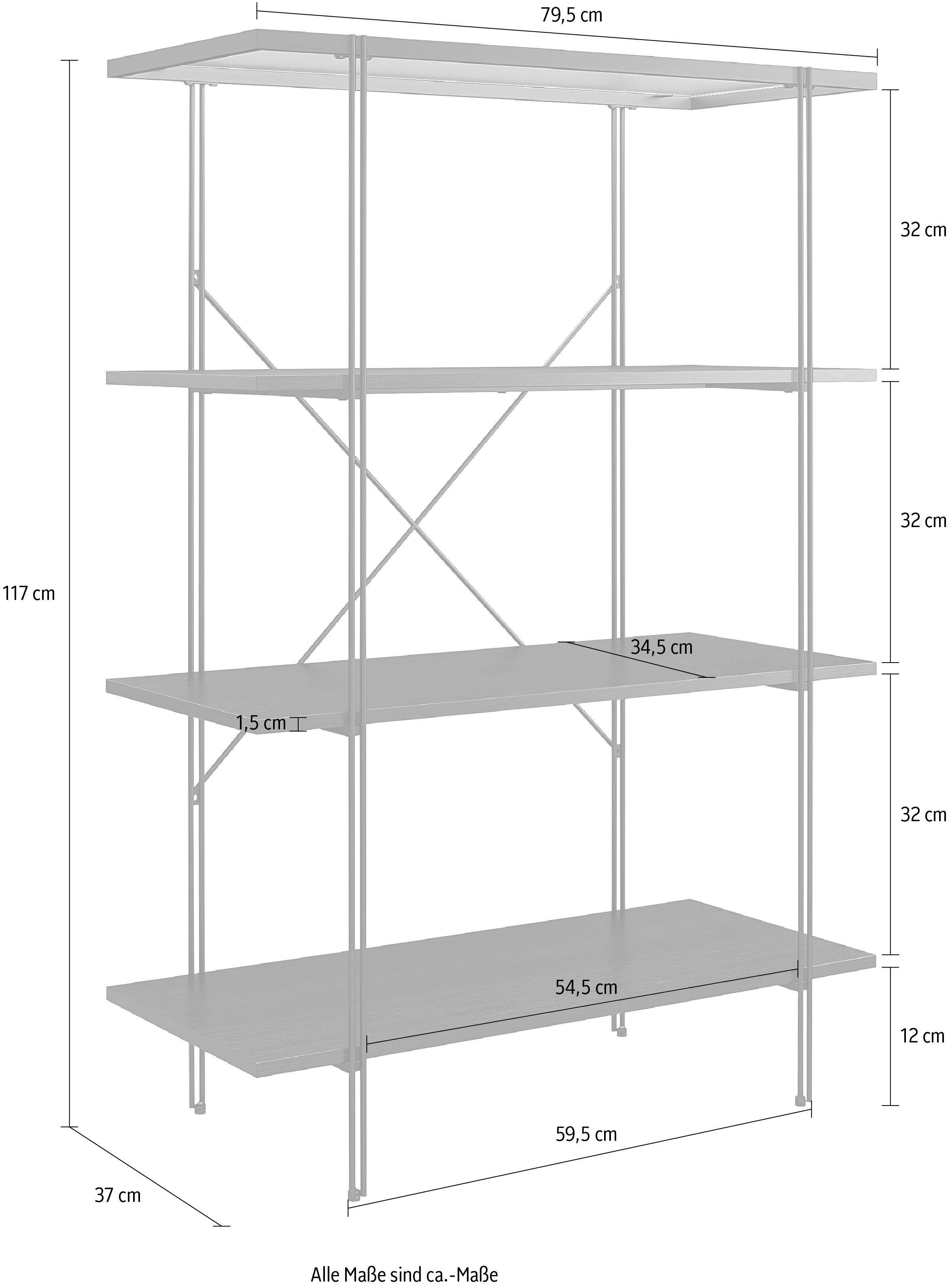 Dorel Home Aktenregal Wainwright, 1-tlg., Oberboden aus Glas, Breite 79,5 cm, Höhe 117 cm, Metallregal