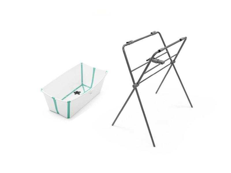 Ensemble baignoire et support Flexi Bath blanc et bleu