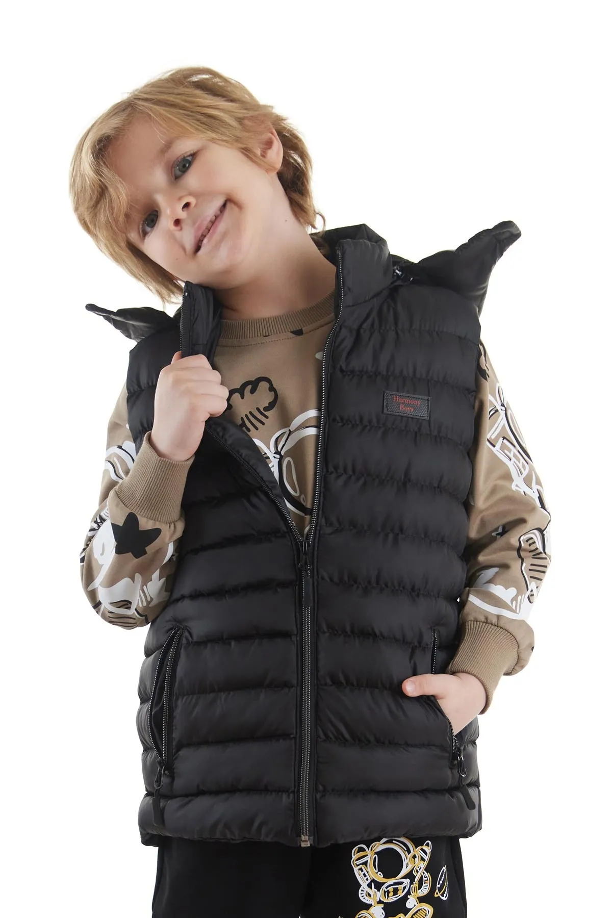 AHENGİM  Jungen-Modetrend-Pufferweste mit Kapuze Ak215051