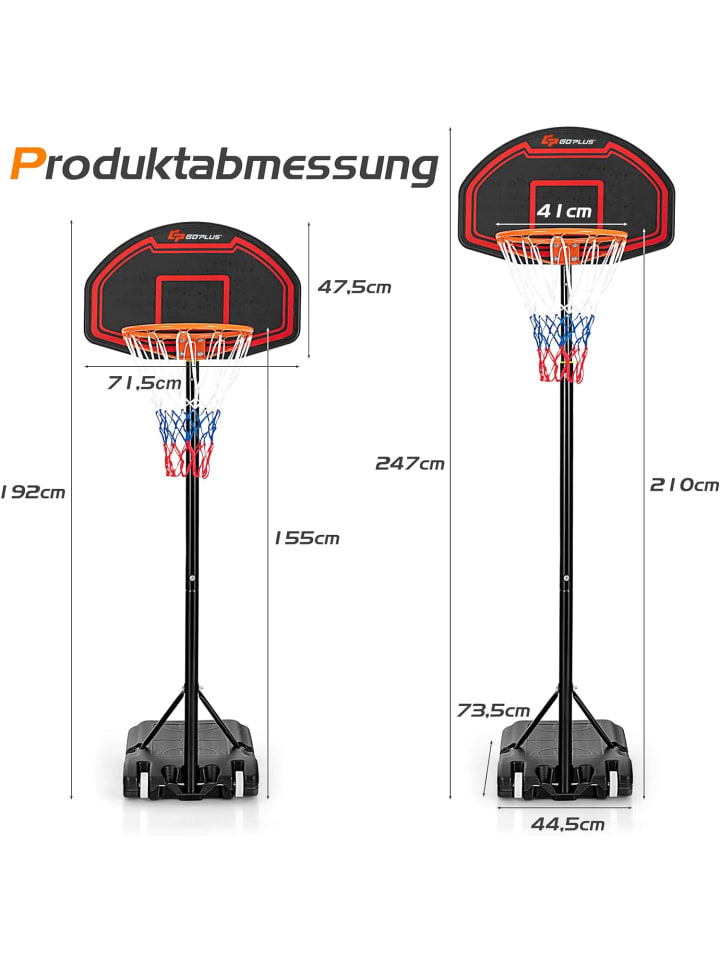 COSTWAY Basketballständer 155-210cm in Schwarz günstig kaufen 72 x 72 cm