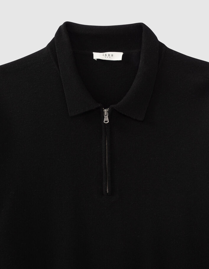 Polo noir bi-matière Interlock au dos Homme