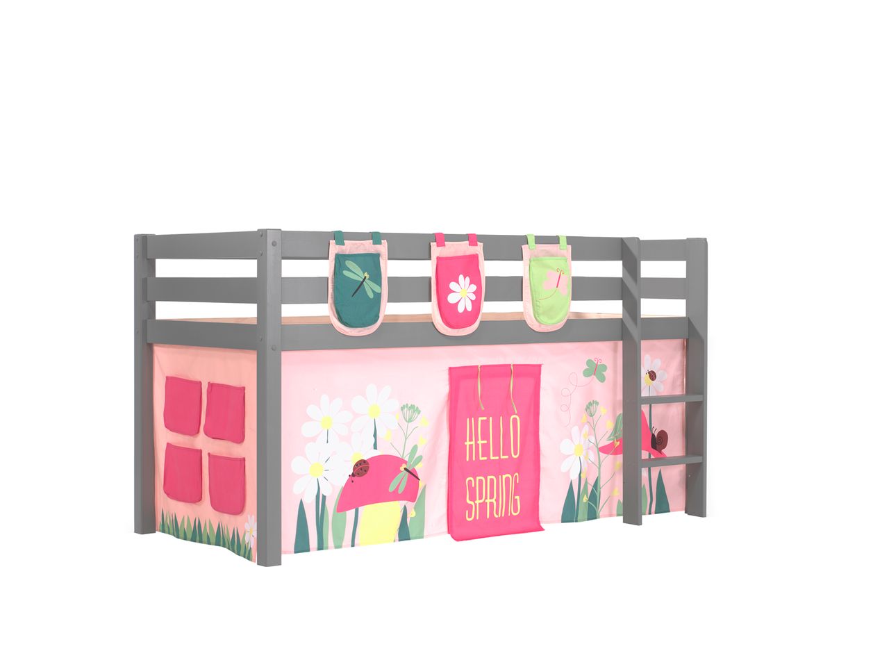 VIPACK Spielbett Pino mit Textilset Vorhang und 3 Taschen 