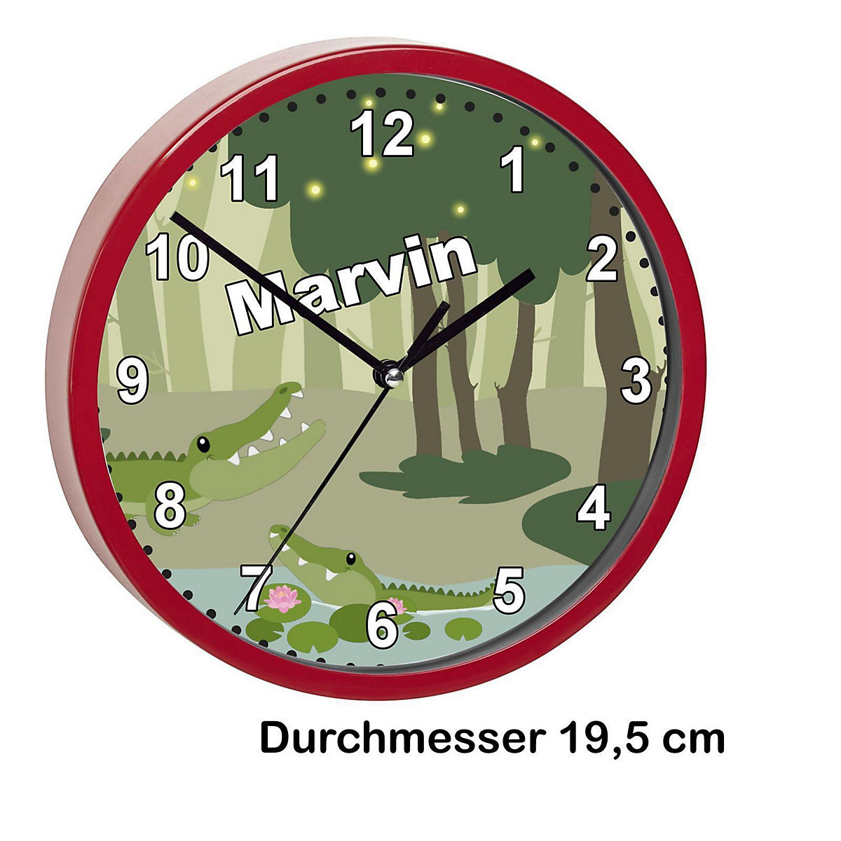 Kinder Wanduhr laufruhig personalisiert mit Name Krokodil