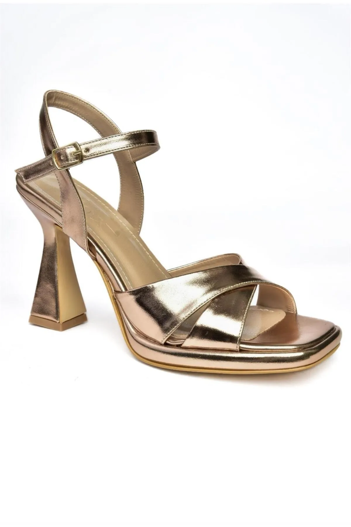 Fox Shoes  P569021059 Damen-Abendschuhe mit dicken Absätzen aus bronzefarbenem Metallic-Stoff
