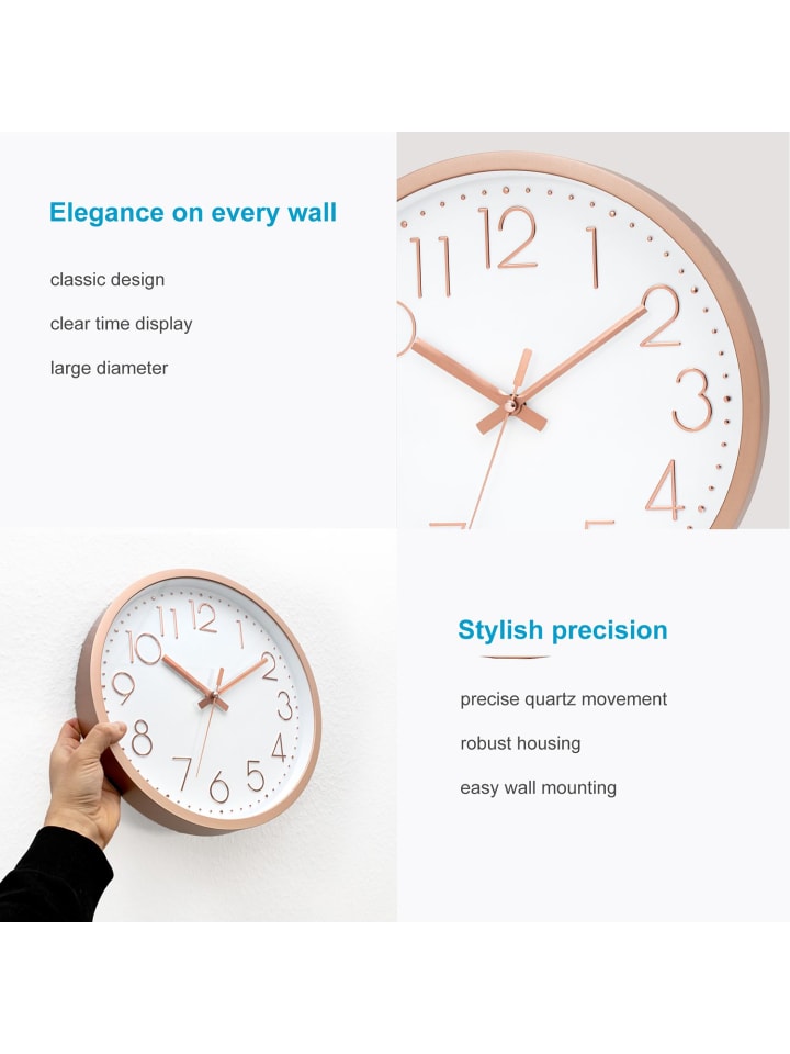 Intirilife Wanduhr mit D30,5 cm in Rosé Gold-Weiß günstig kaufen onesize
