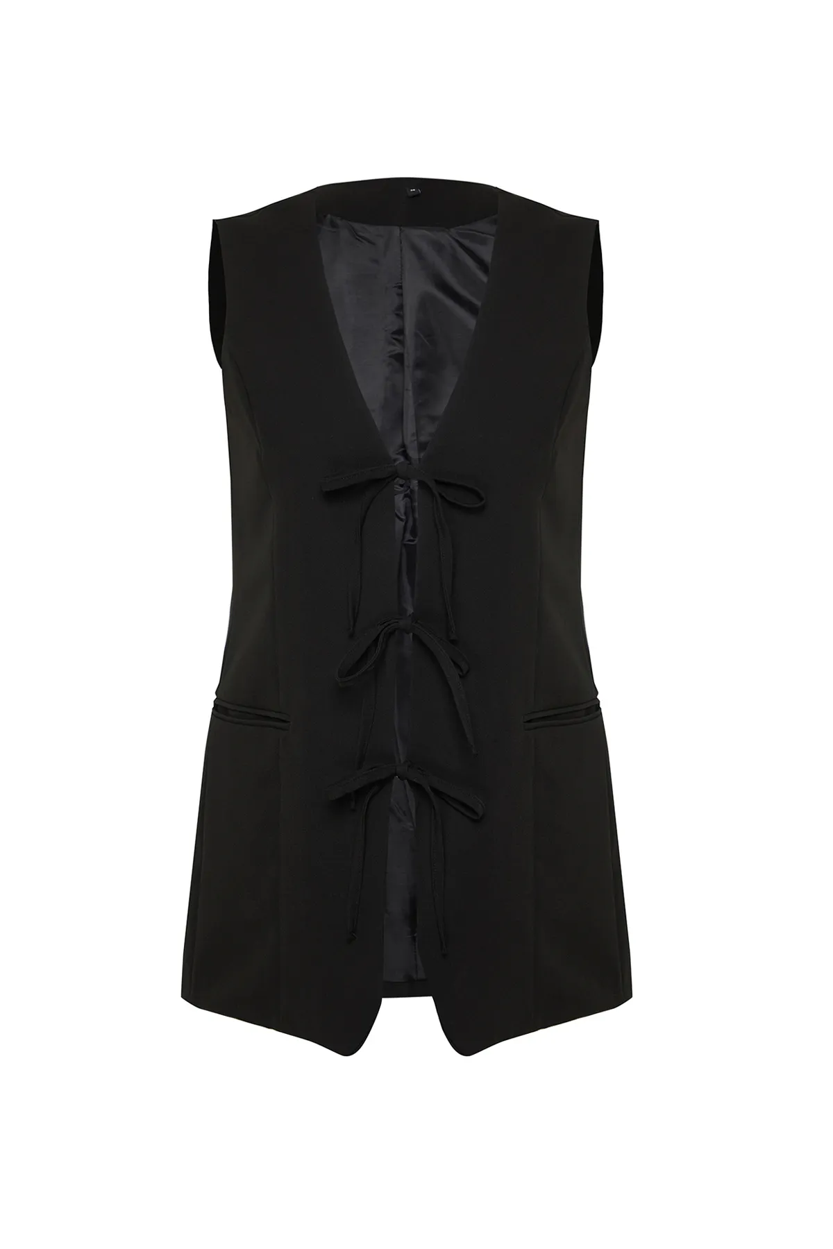 Trendyol Modest  Schwarze gewebte Weste mit Bindeverschluss vorne TCTSS24YL00003