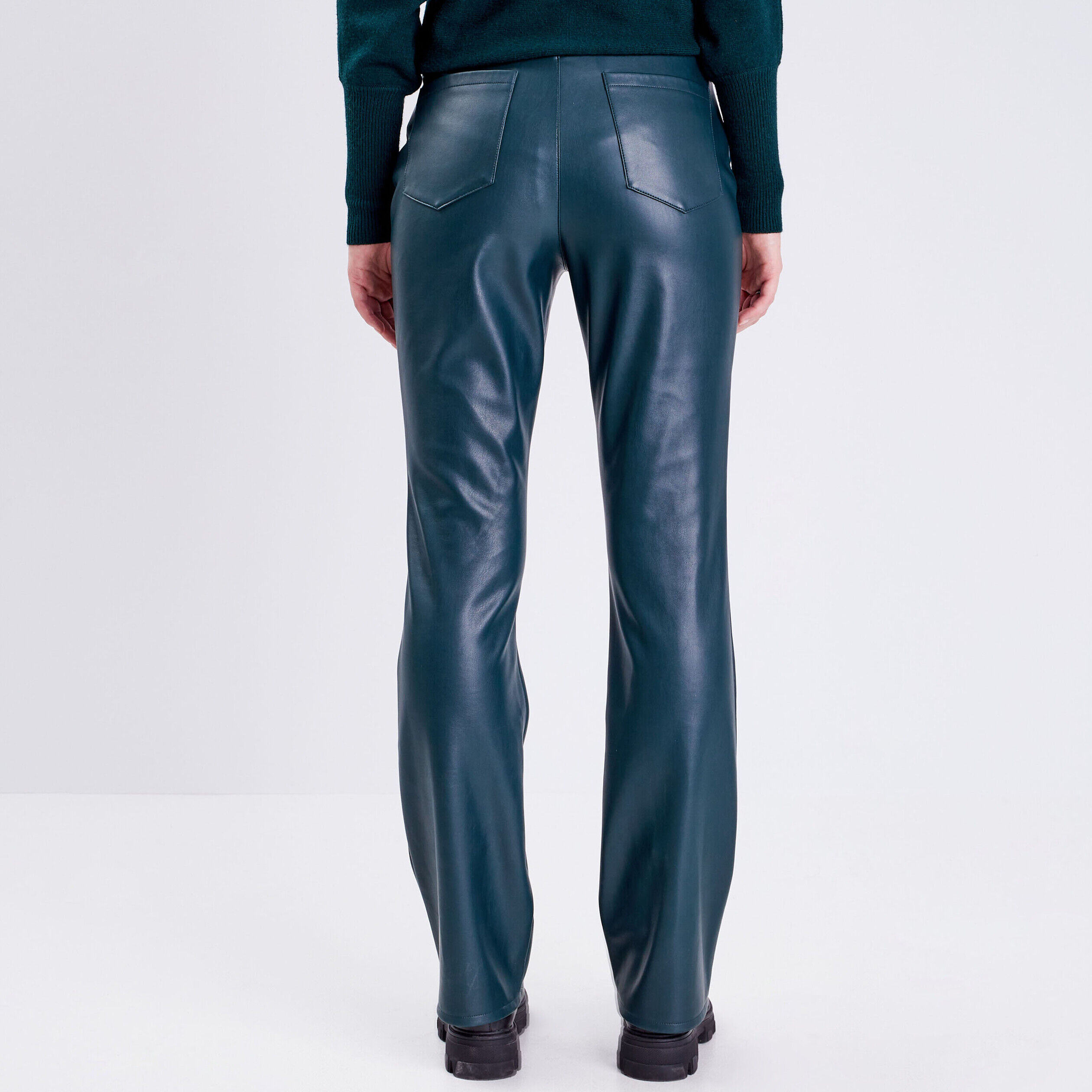 Pantalon flare simili cuir vert foncé femme | Cache Cache