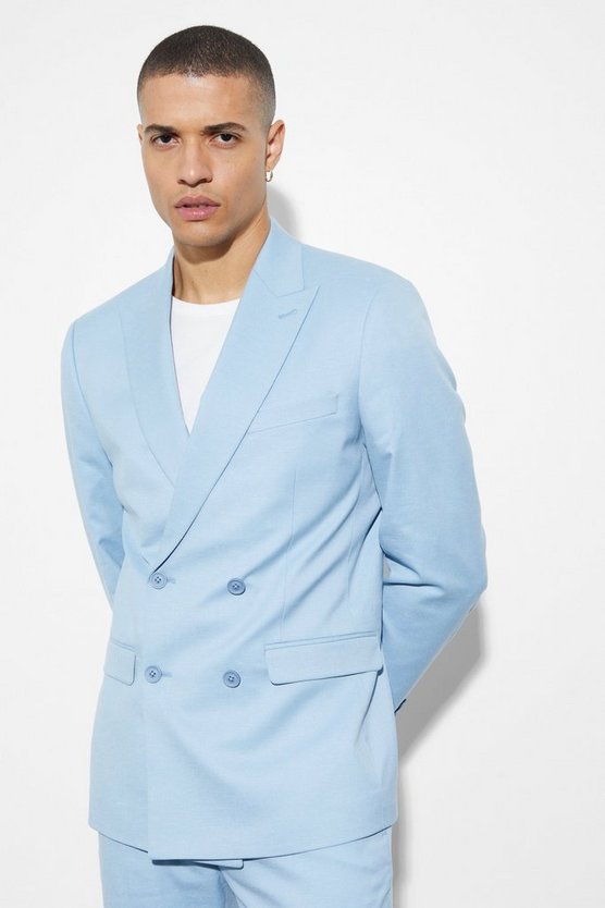 Zweireihige Slim-Fit Leinen-Anzugjacke