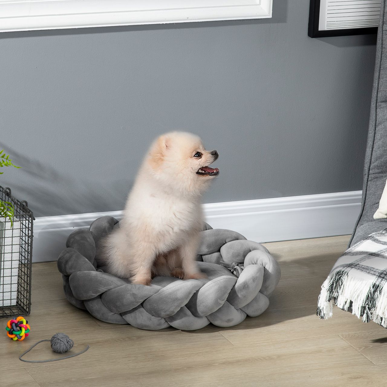 PawHut Hundebett, Rundes Hundekissen, Haustierbett Hundesofa für Mini-Hunde Samt