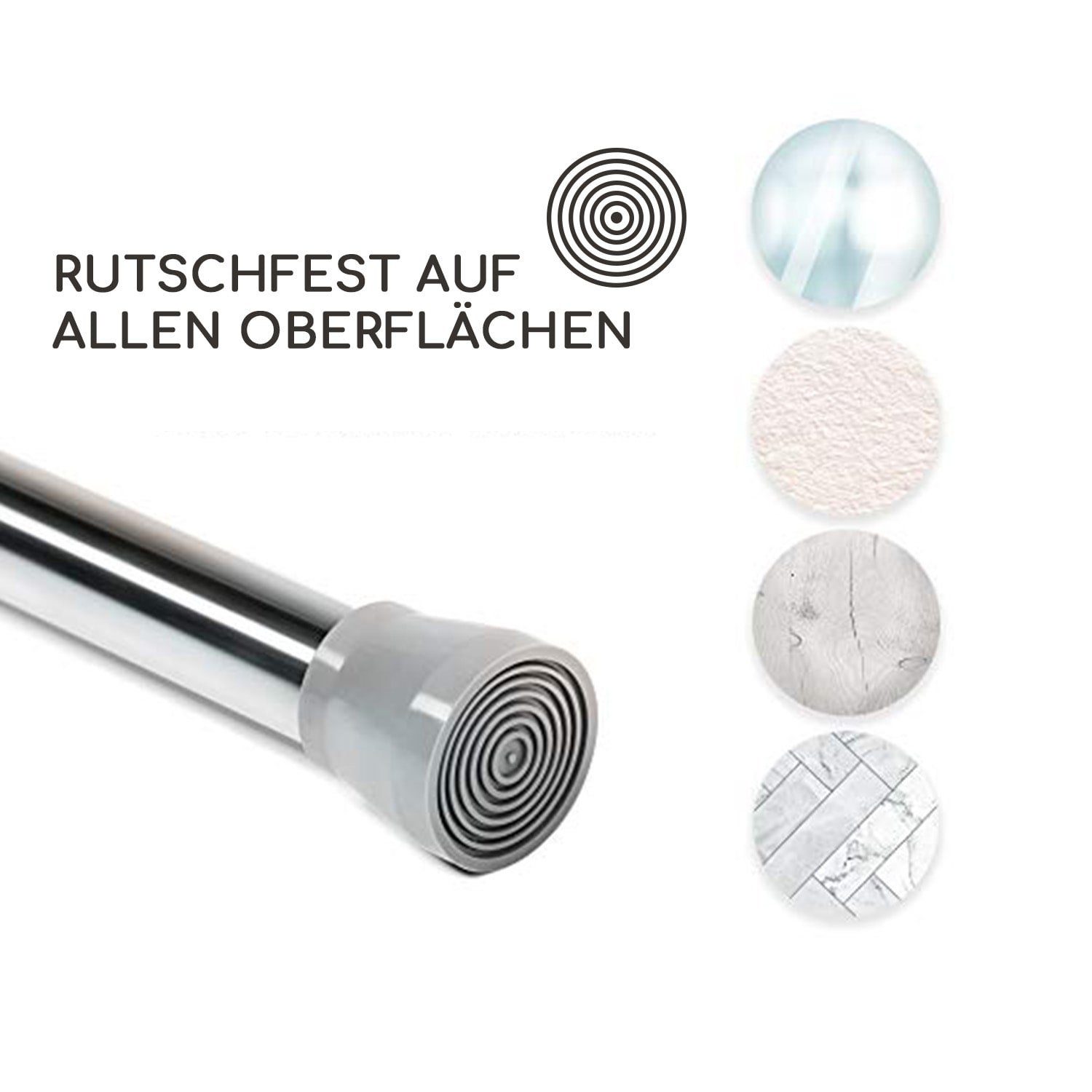 Vorhangstange Stamina L Teleskopstange Duschvorhang 110-200cm rutschfest, Blumfedt, Ø 35 mm, 1-läufig, ausziehbar, ohne Bohren, Metall