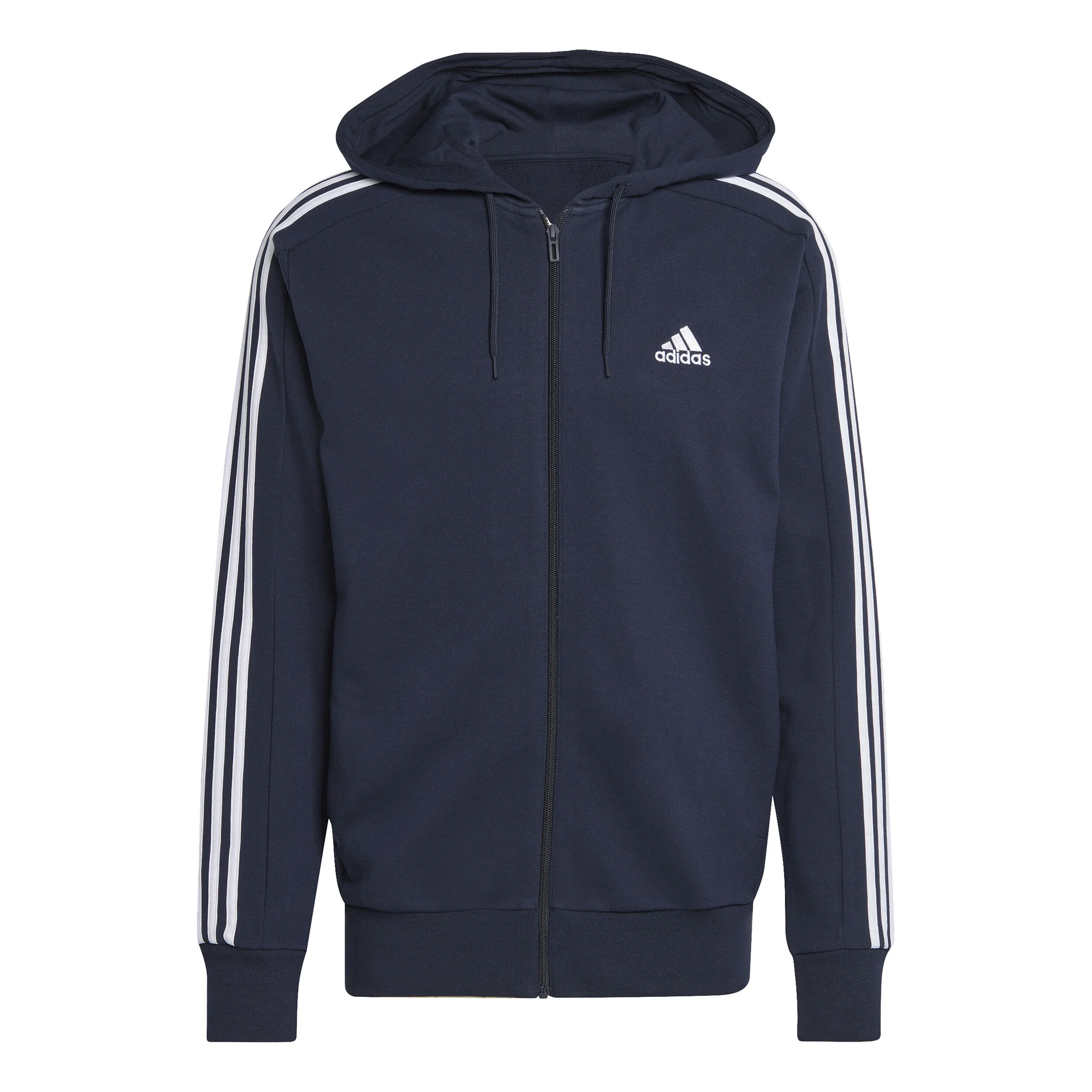Essentials French Terry 3-Stripes Full-Zip Sweatjacke Herren - Dunkelblau, Weiß