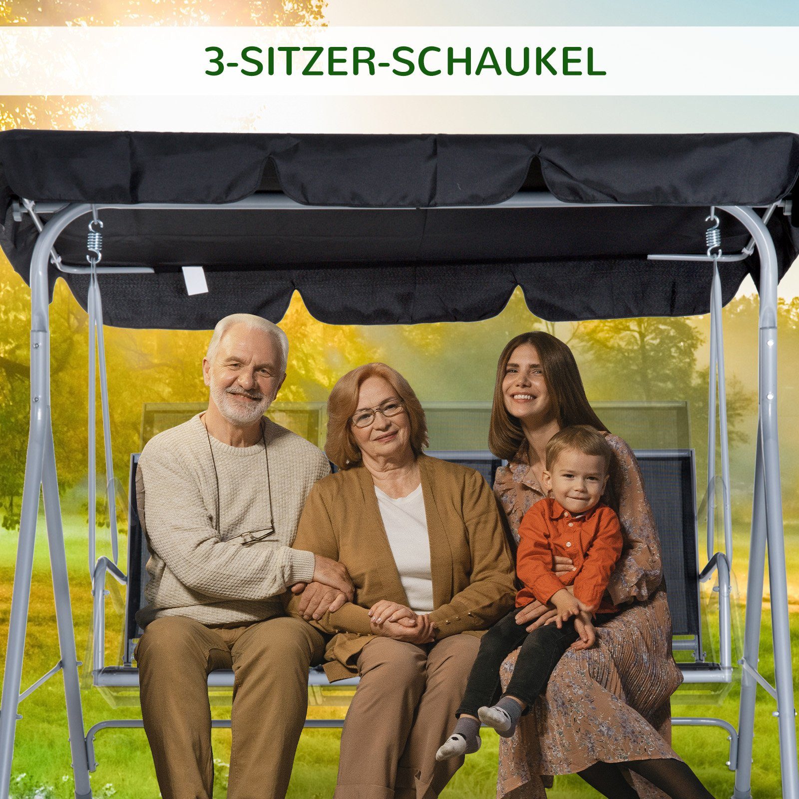 Outsunny Hollywoodschaukel Hollywoodschaukel, 3-Sitzer, Set, 1 tlg., 1 x Hollywoodschaukel, inkl. Sonnendach