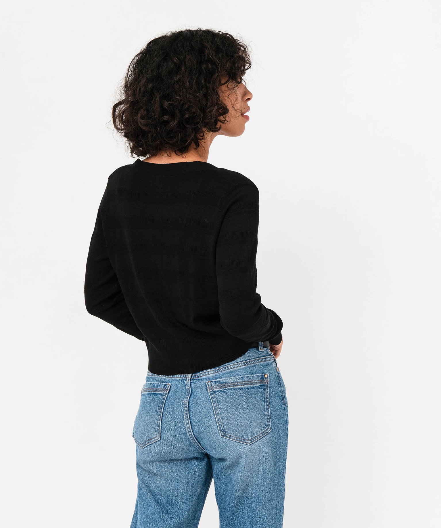 Gilet court à col V femme noir | GEMO