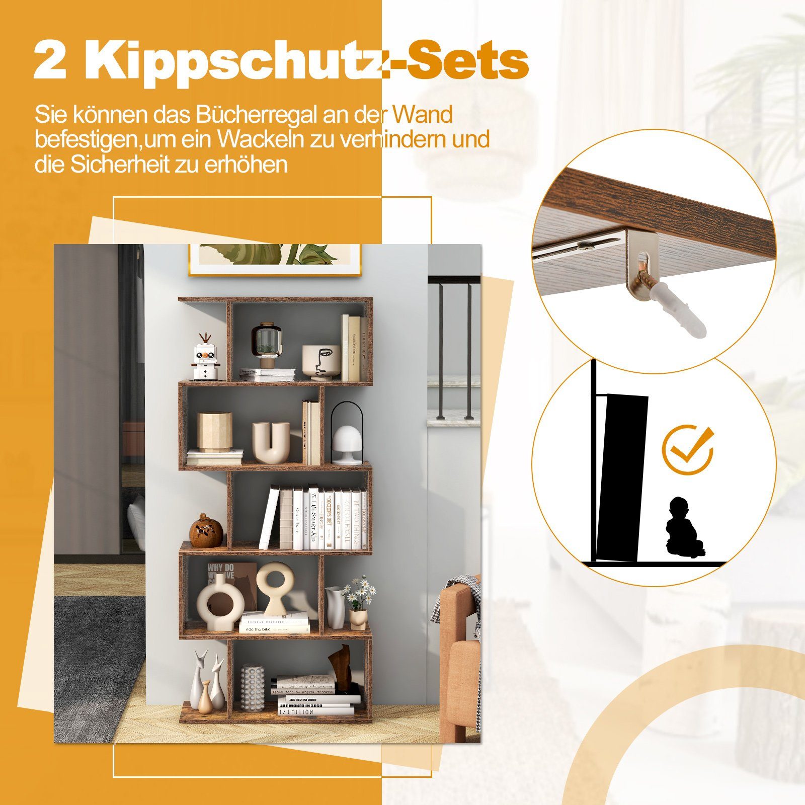 COSTWAY Bücherregal, Raumteiler mit 5 Ebenen, 70 x 23,5 x 158 cm