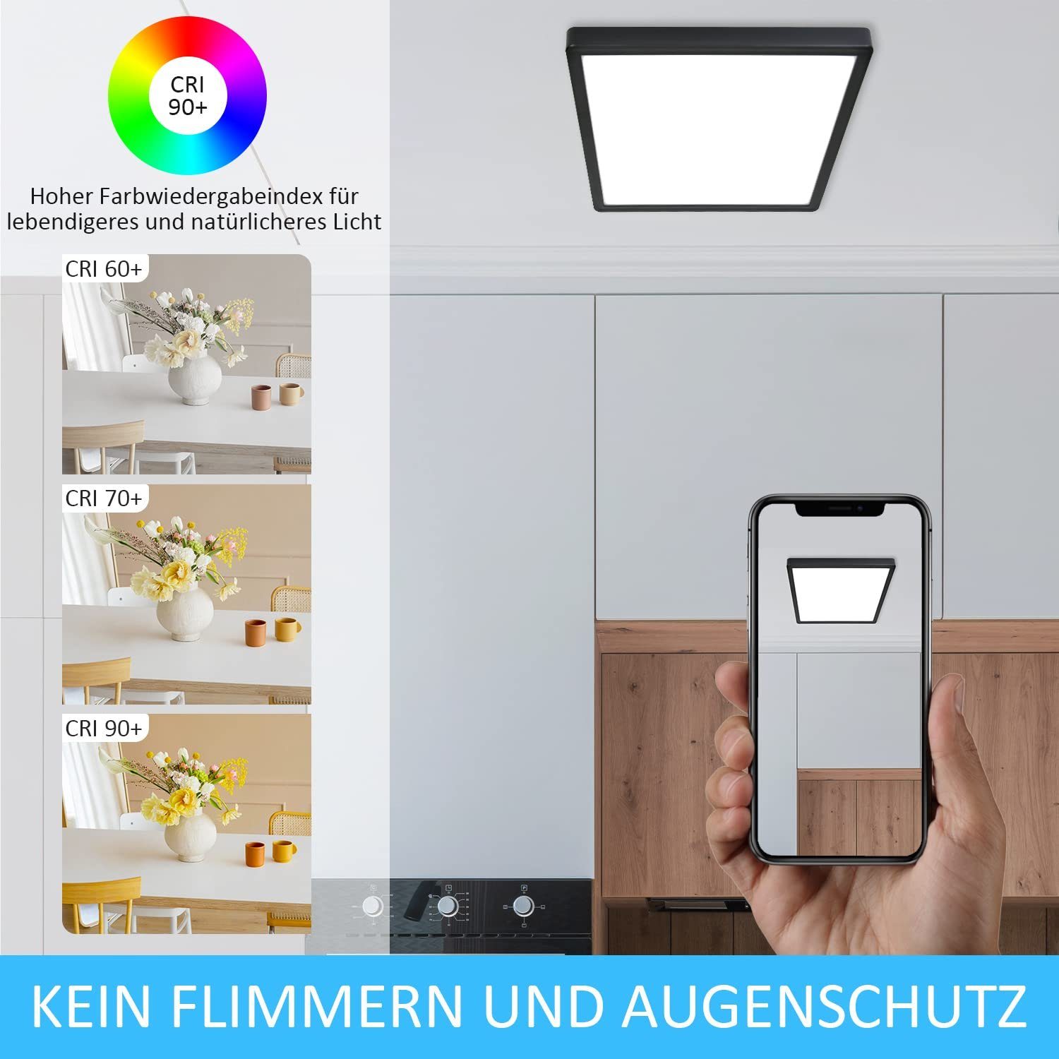 Nettlife LED Panel Dimmbar mit Fernbedienung RGB/Smart-APP steuern 40W, ‎RGB Backlight, LED fest integriert, Warmweiß Neutralweiß Kaltweiß, für Schlafzimmer Küche Wohnzimmer, 29.5 x 29.5 x 2.5 cm